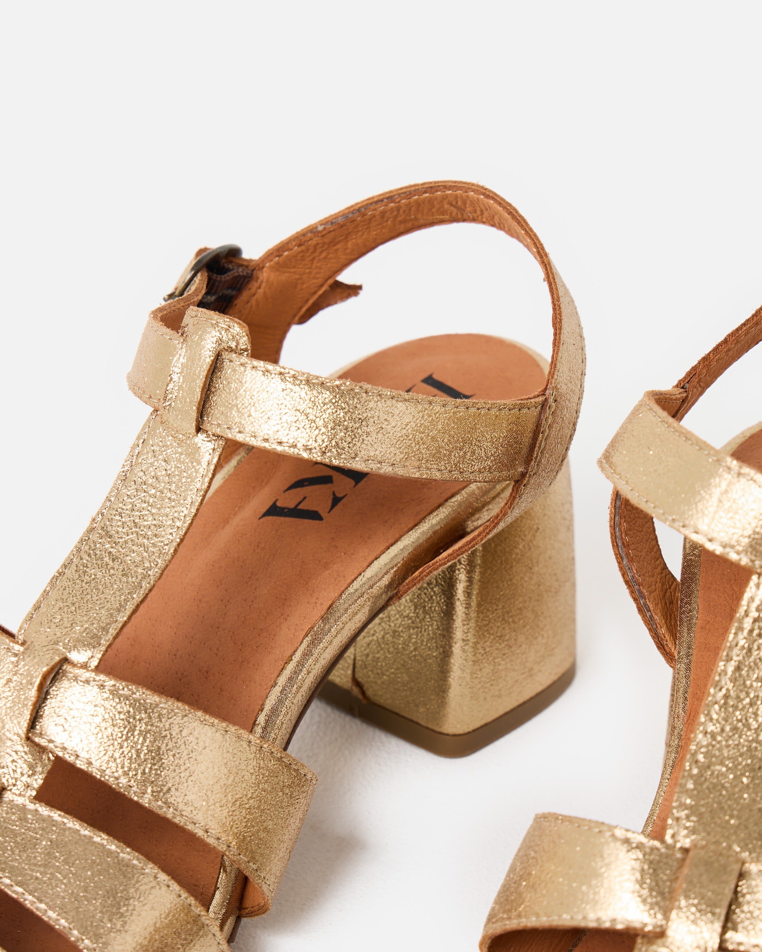 Esska Jenny Gold Metallic Leather Strappy Heeled Sandals | Oliver
