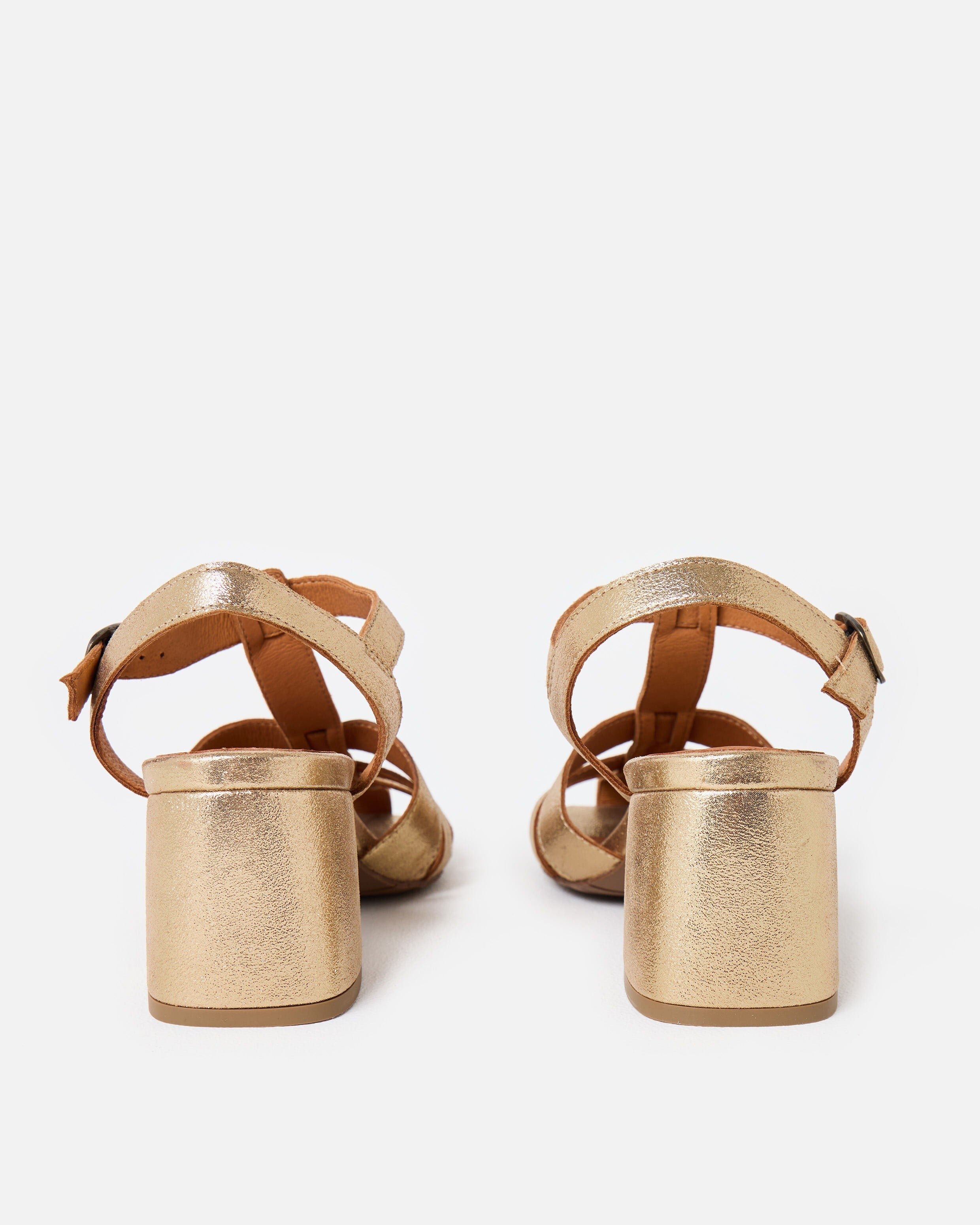 Esska Jenny Gold Metallic Leather Strappy Heeled Sandals | Oliver