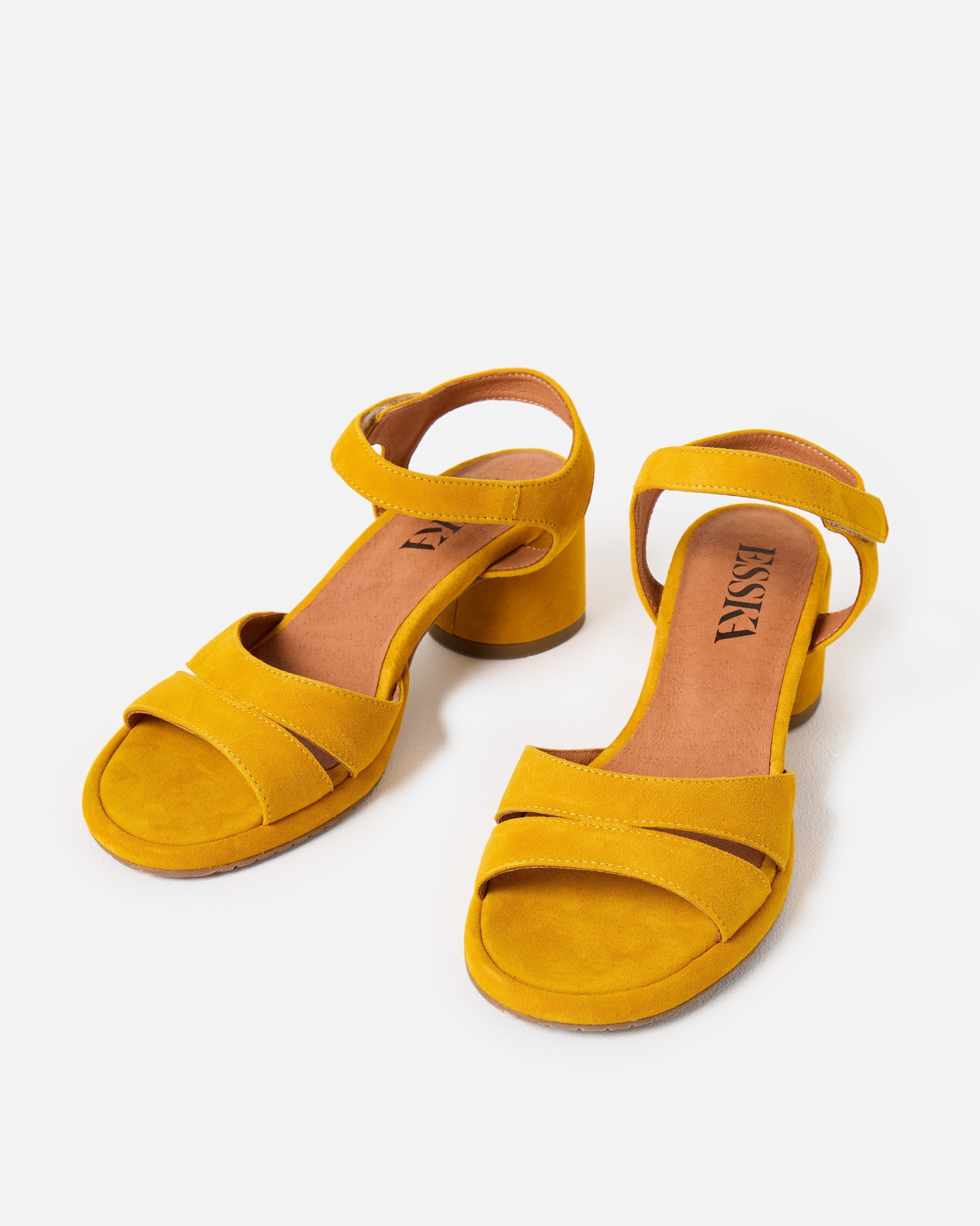 Esska Olivia Mustard Yellow Suede Heeled Sandals | Oliver Bonas