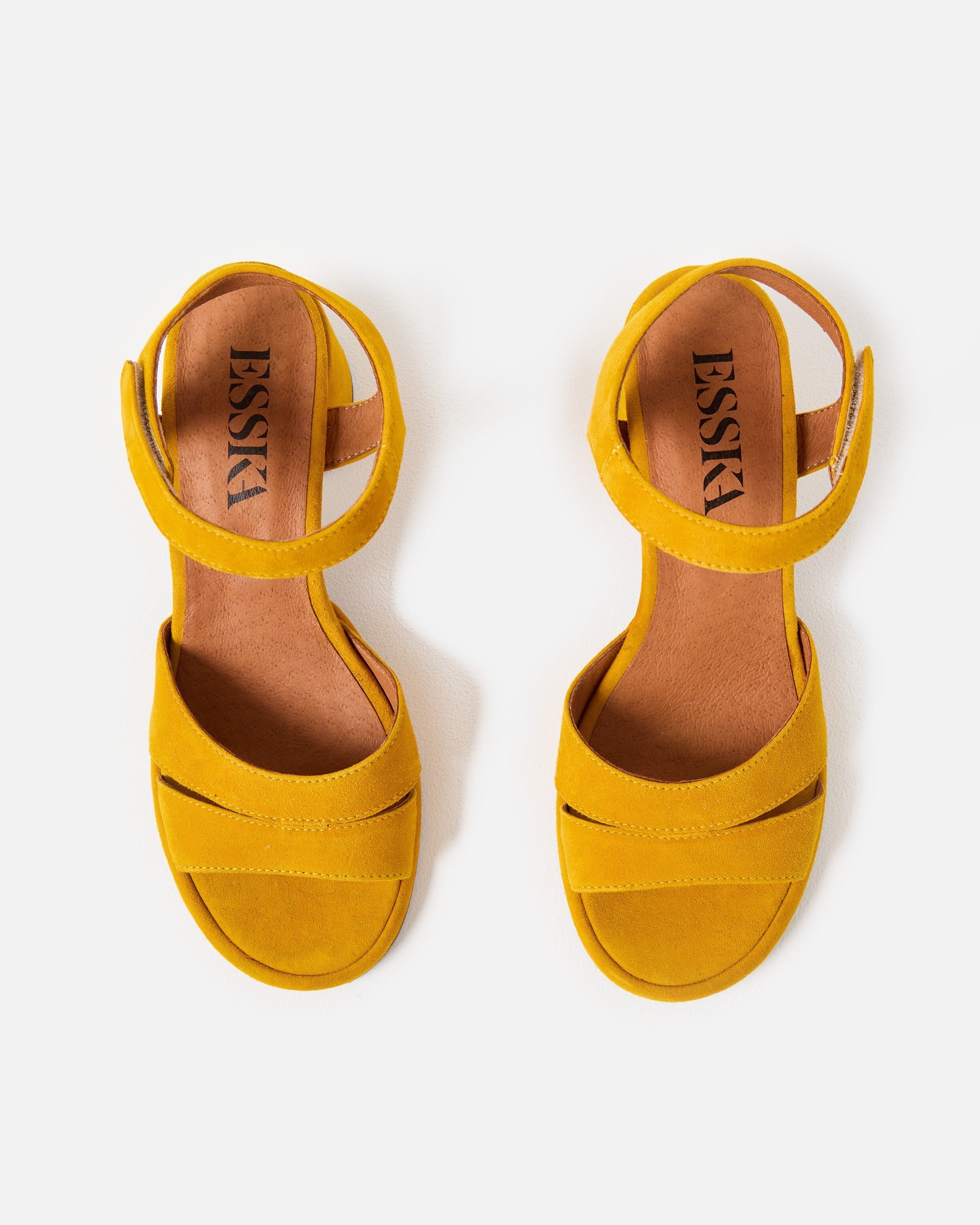 Esska Olivia Mustard Yellow Suede Heeled Sandals | Oliver Bonas
