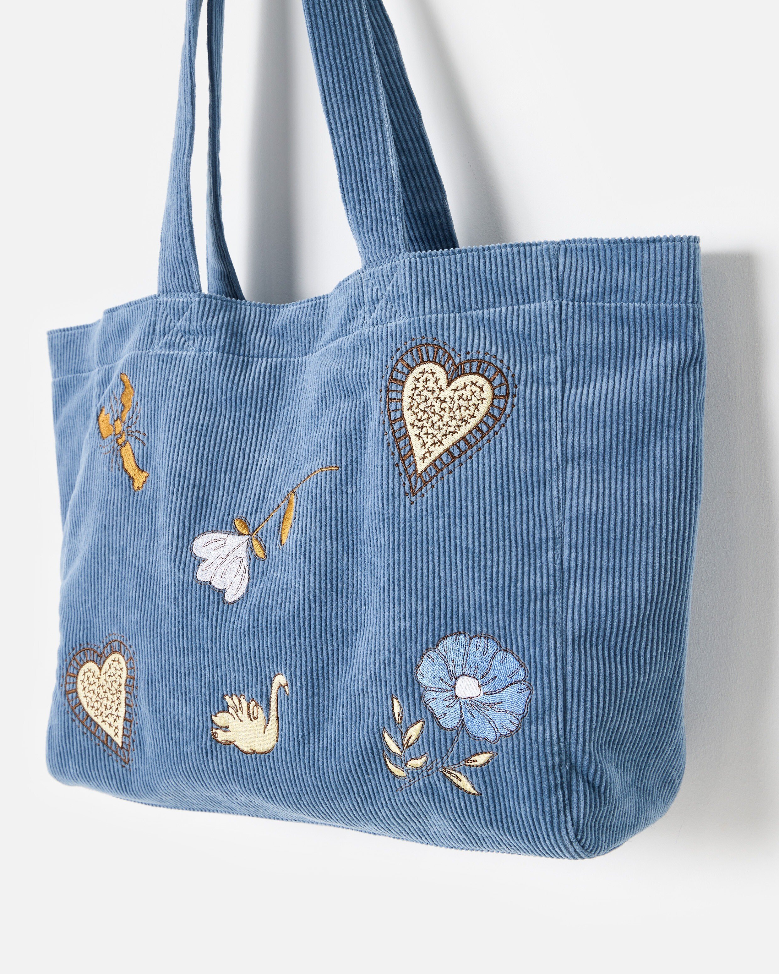 Blue Corduroy Embroidered Tote Shopper Bag | Oliver Bonas
