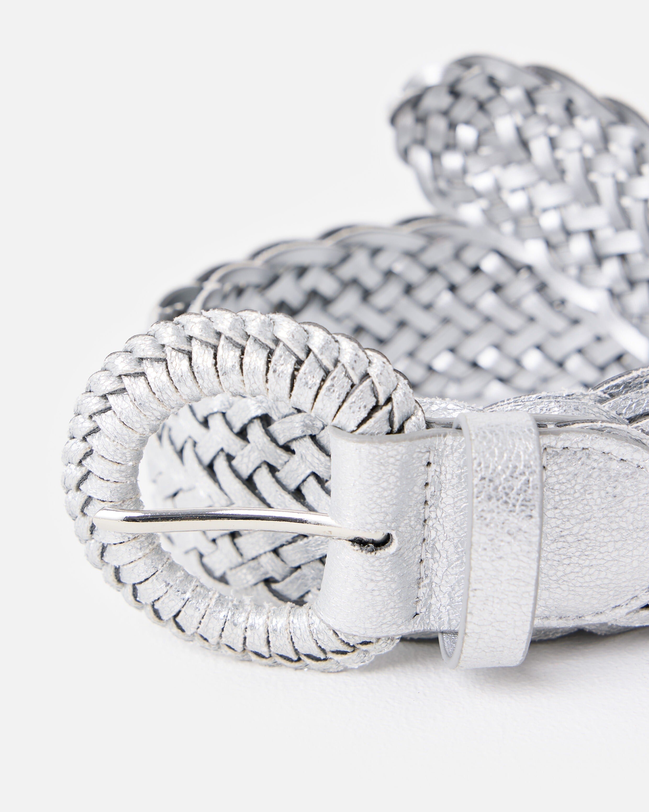 Silver Metallic Braided Weave Jeans Belt | Oliver Bonas