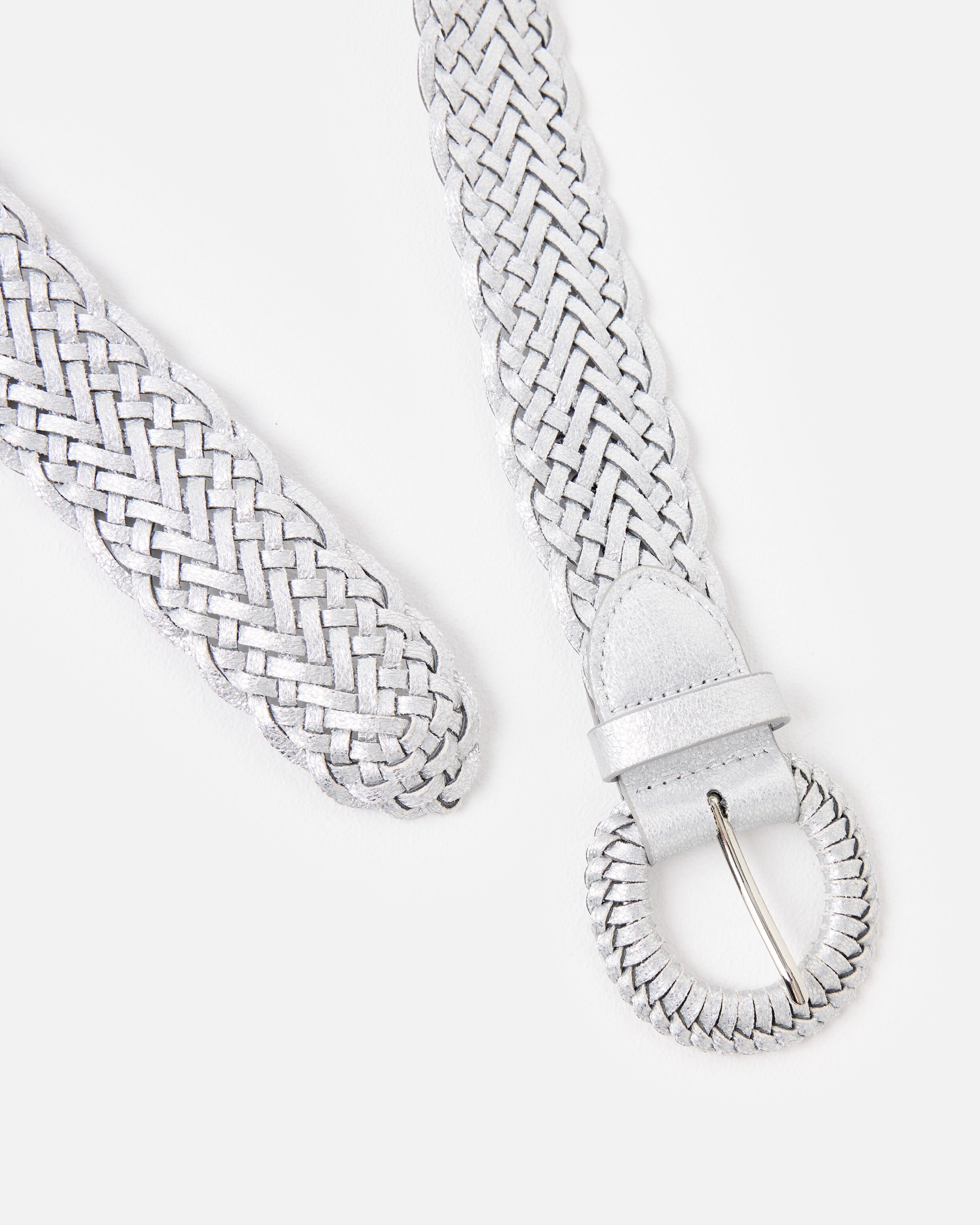 Silver Metallic Braided Weave Jeans Belt | Oliver Bonas