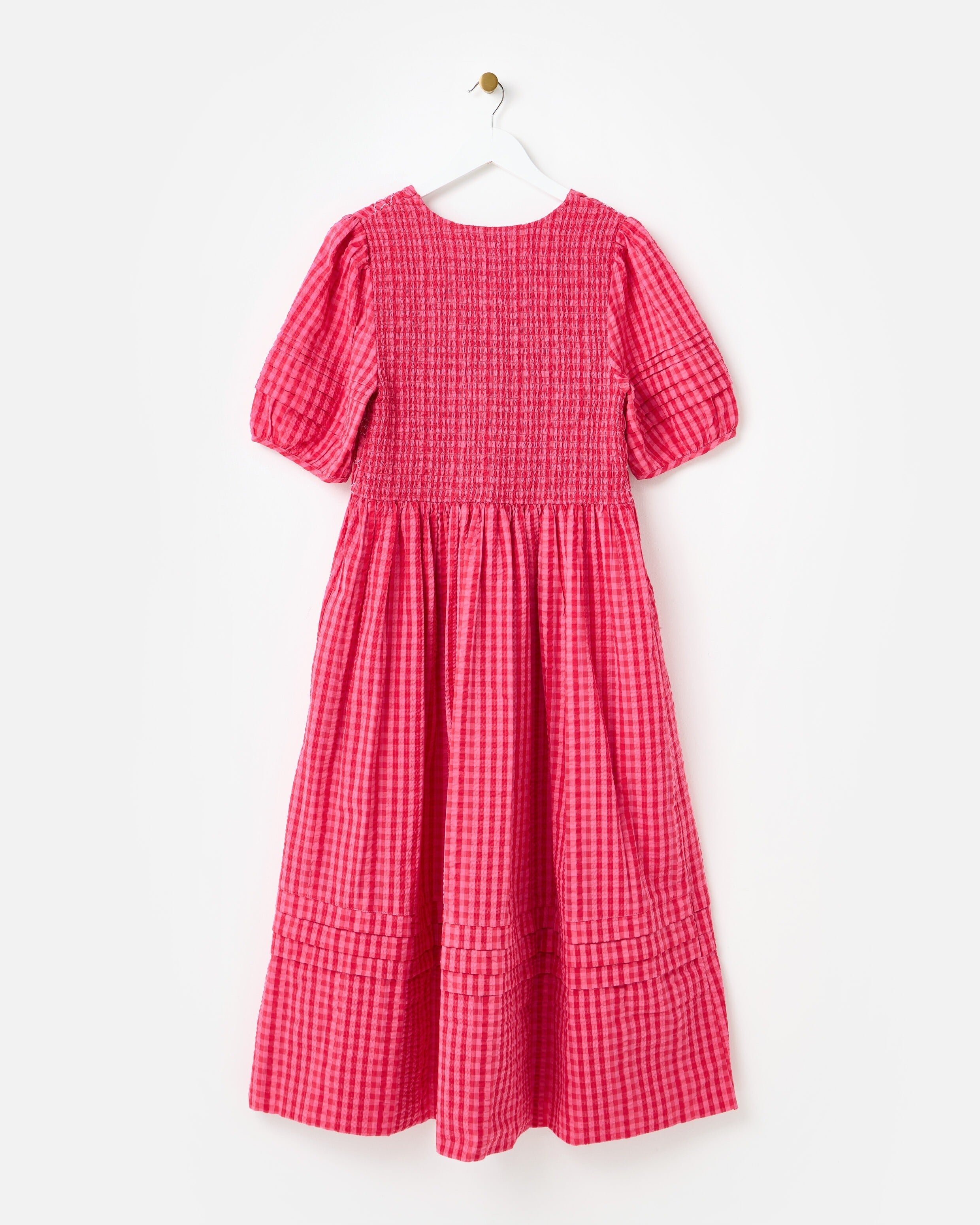 strapless open back dress Pink and Red Gingham Shirred Charlie Midi Dress main image 1