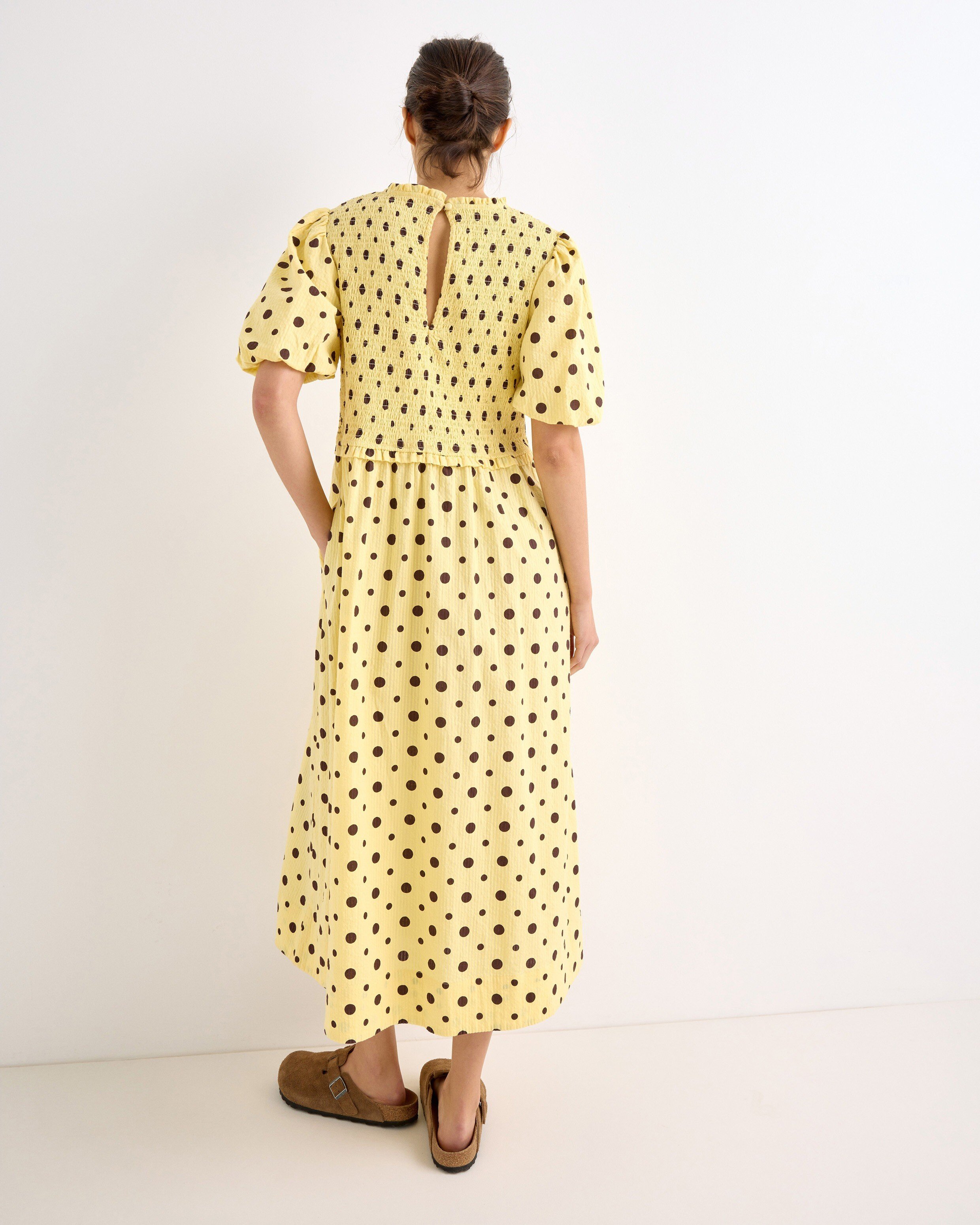 pretty woman brown dress with white polka dots Dots Of Sunshine Butter Yellow/Brown main image 1