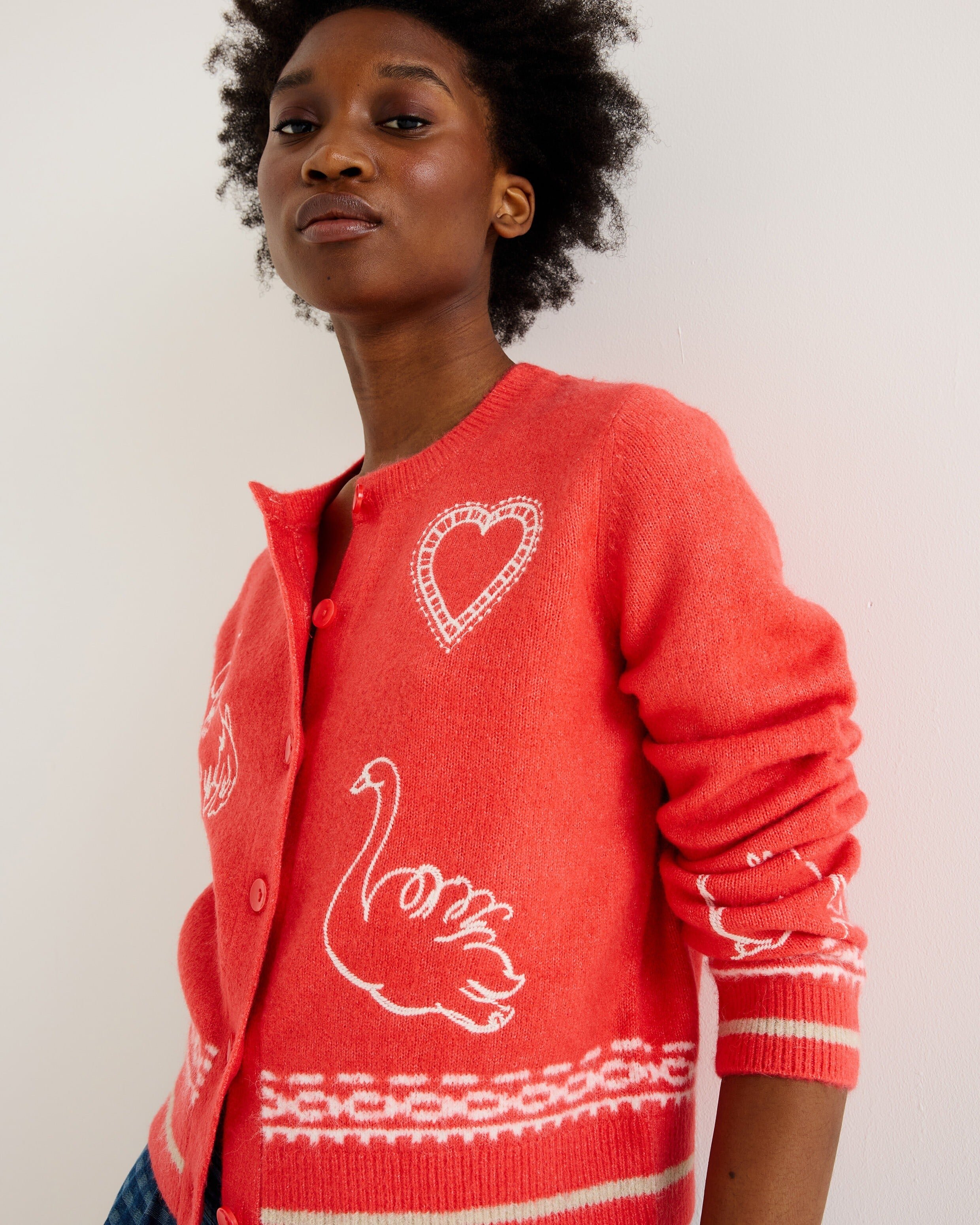 Orange Embroidered Crew Neck Knitted Cardigan | Oliver Bonas