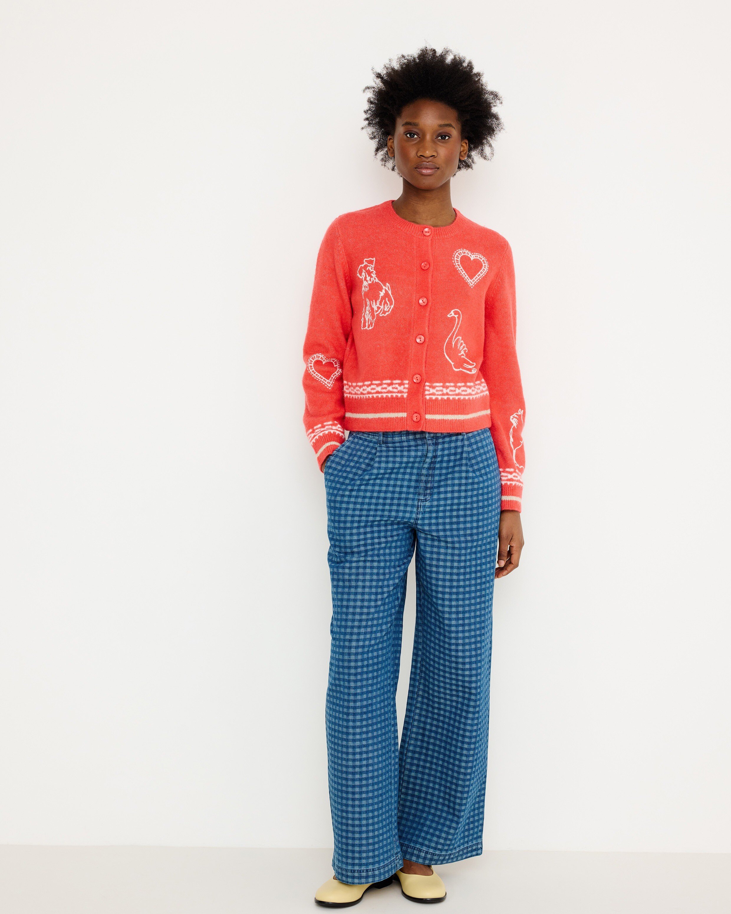 Orange Embroidered Crew Neck Knitted Cardigan | Oliver Bonas