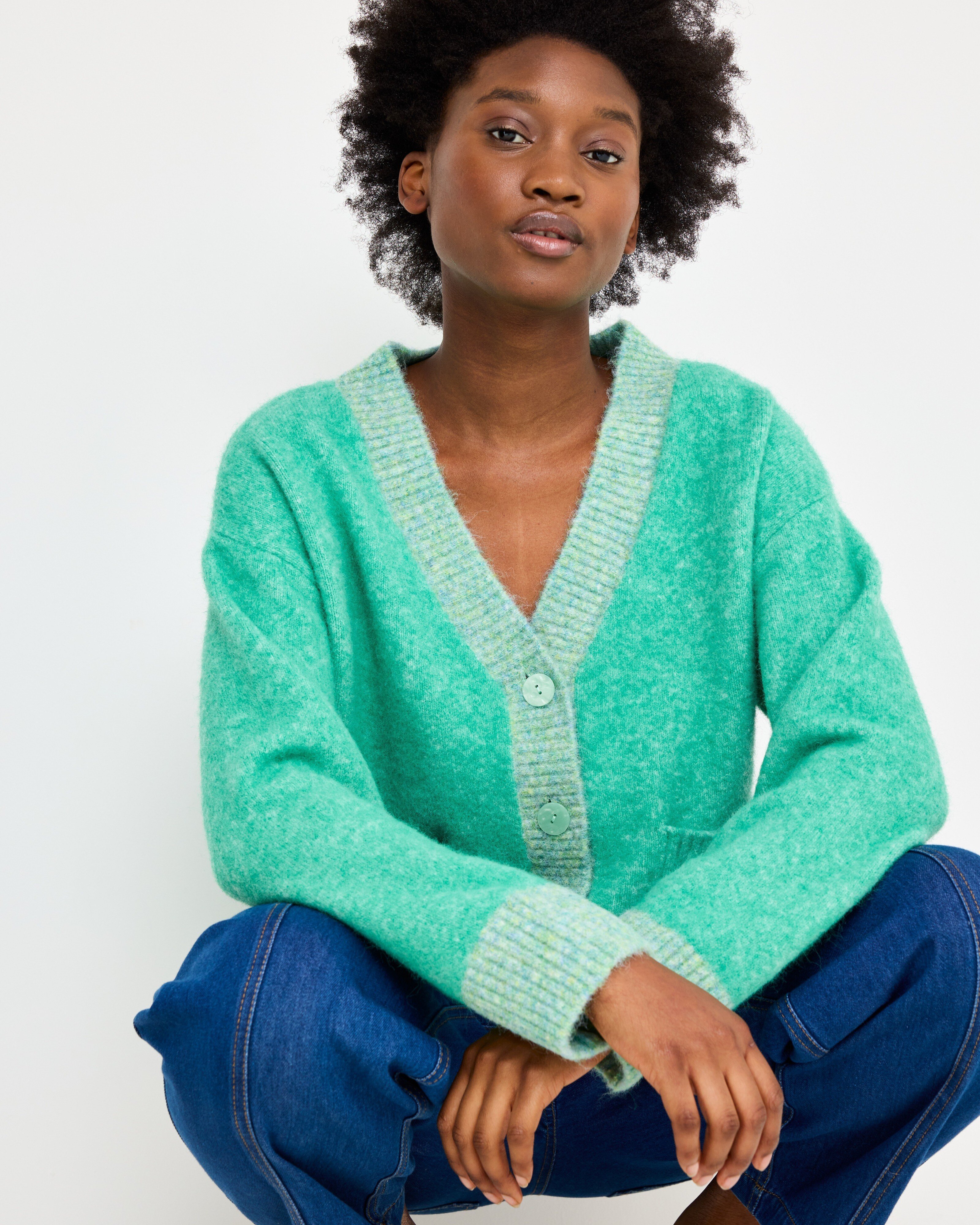 Green V-Neck Knitted Cardigan | Oliver Bonas