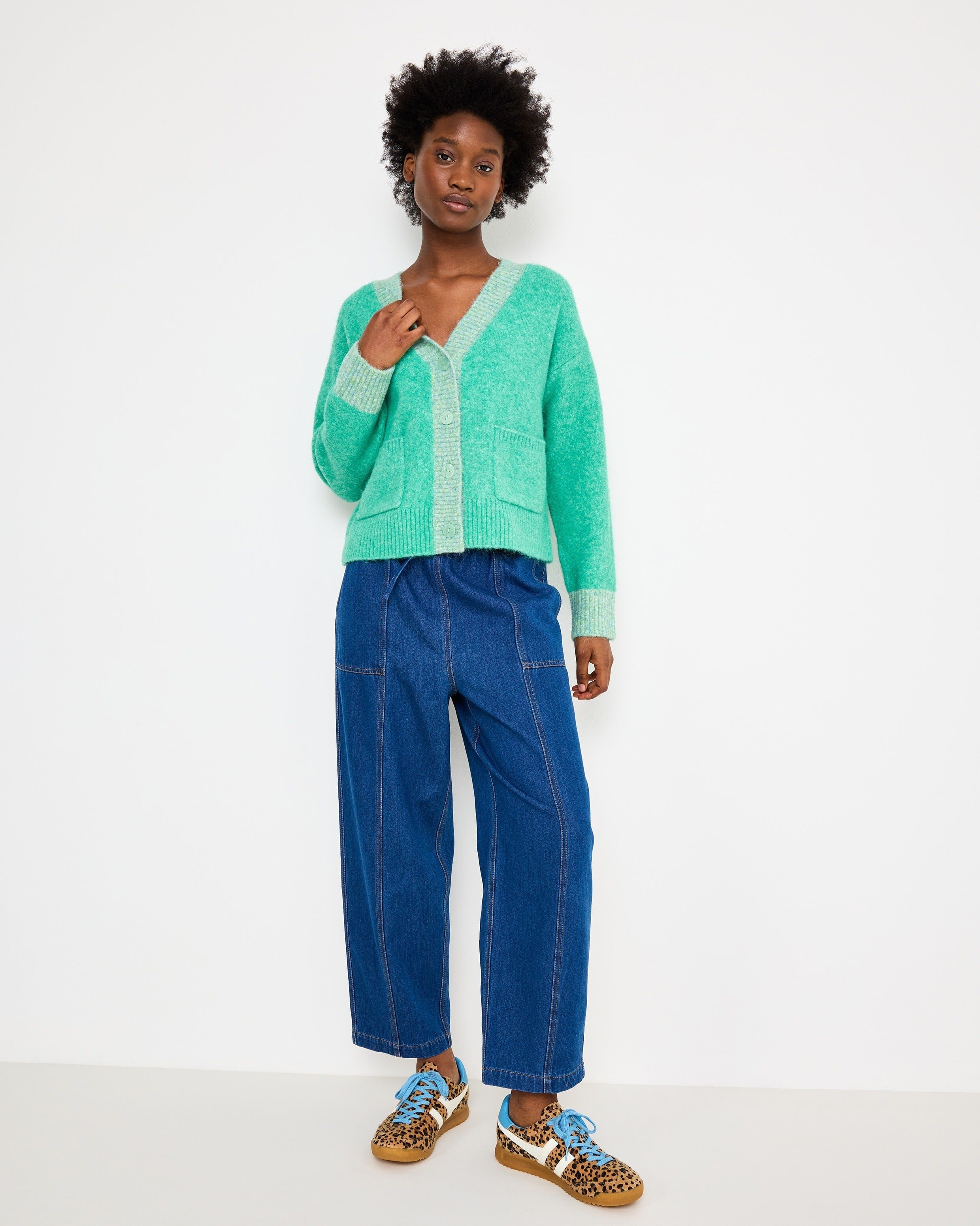 Green V-Neck Knitted Cardigan | Oliver Bonas