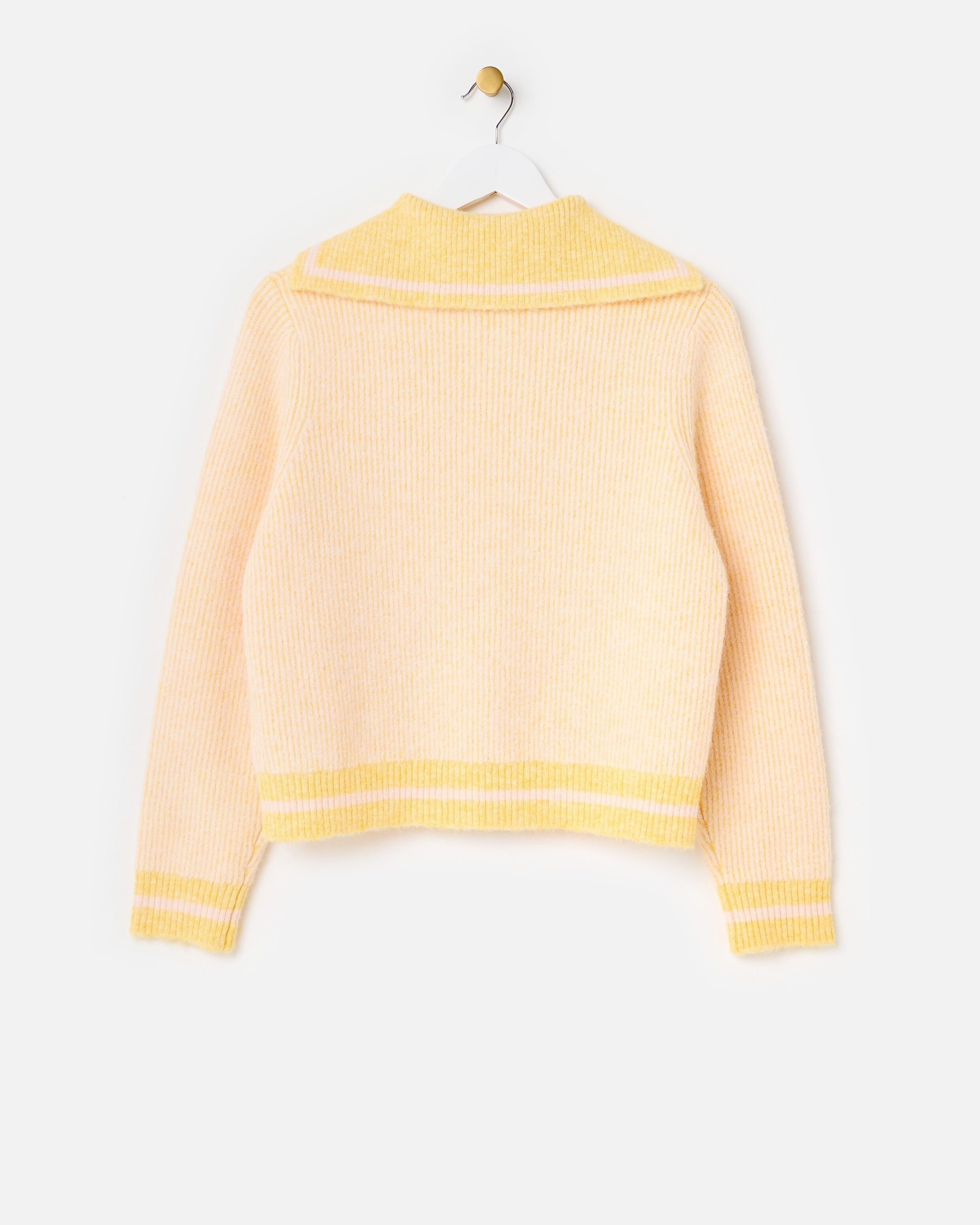 Yellow Button Up Sailor Collar Knitted Cardigan | Oliver Bonas