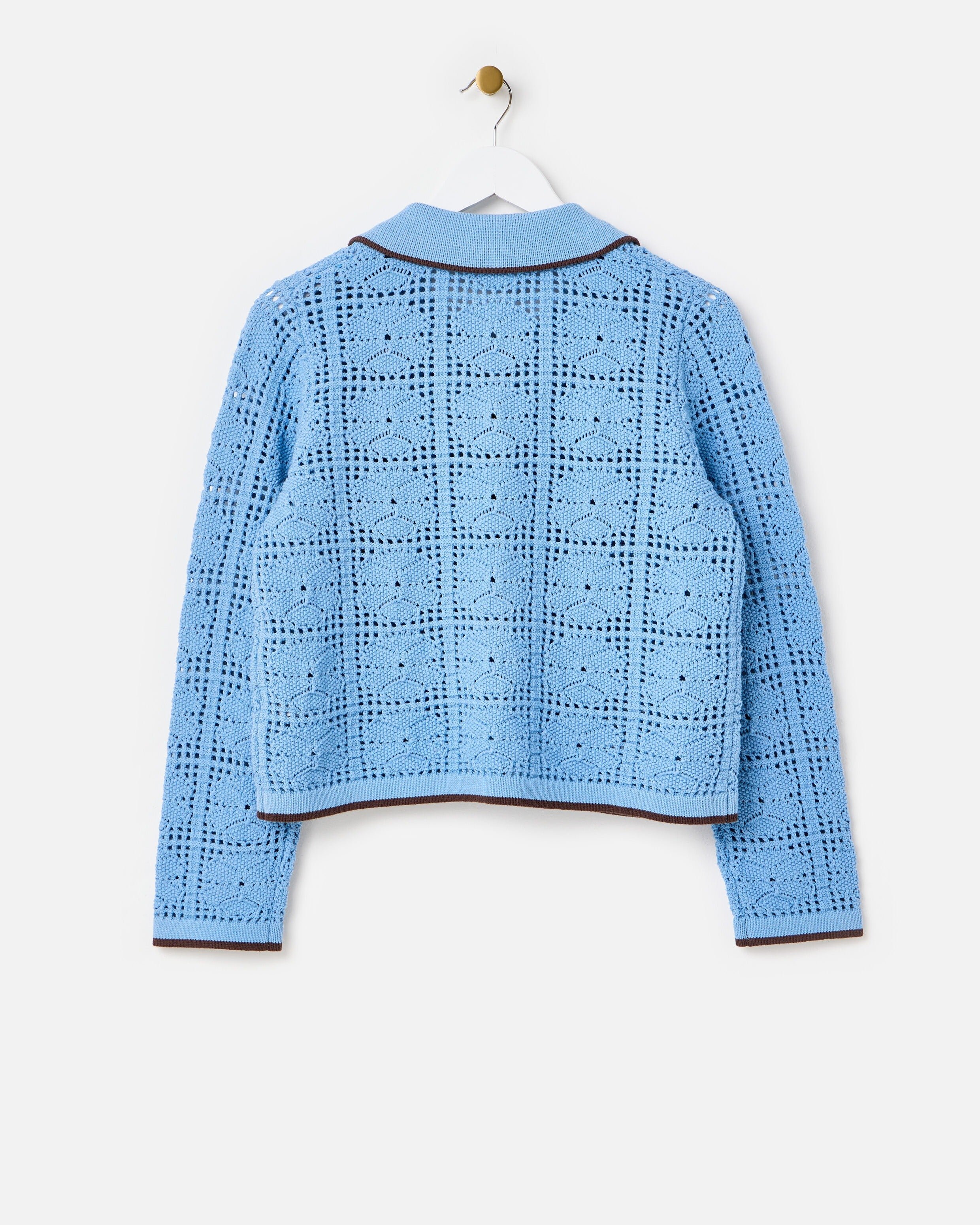 Blue Collared Tie Front Crochet Cardigan | Oliver Bonas