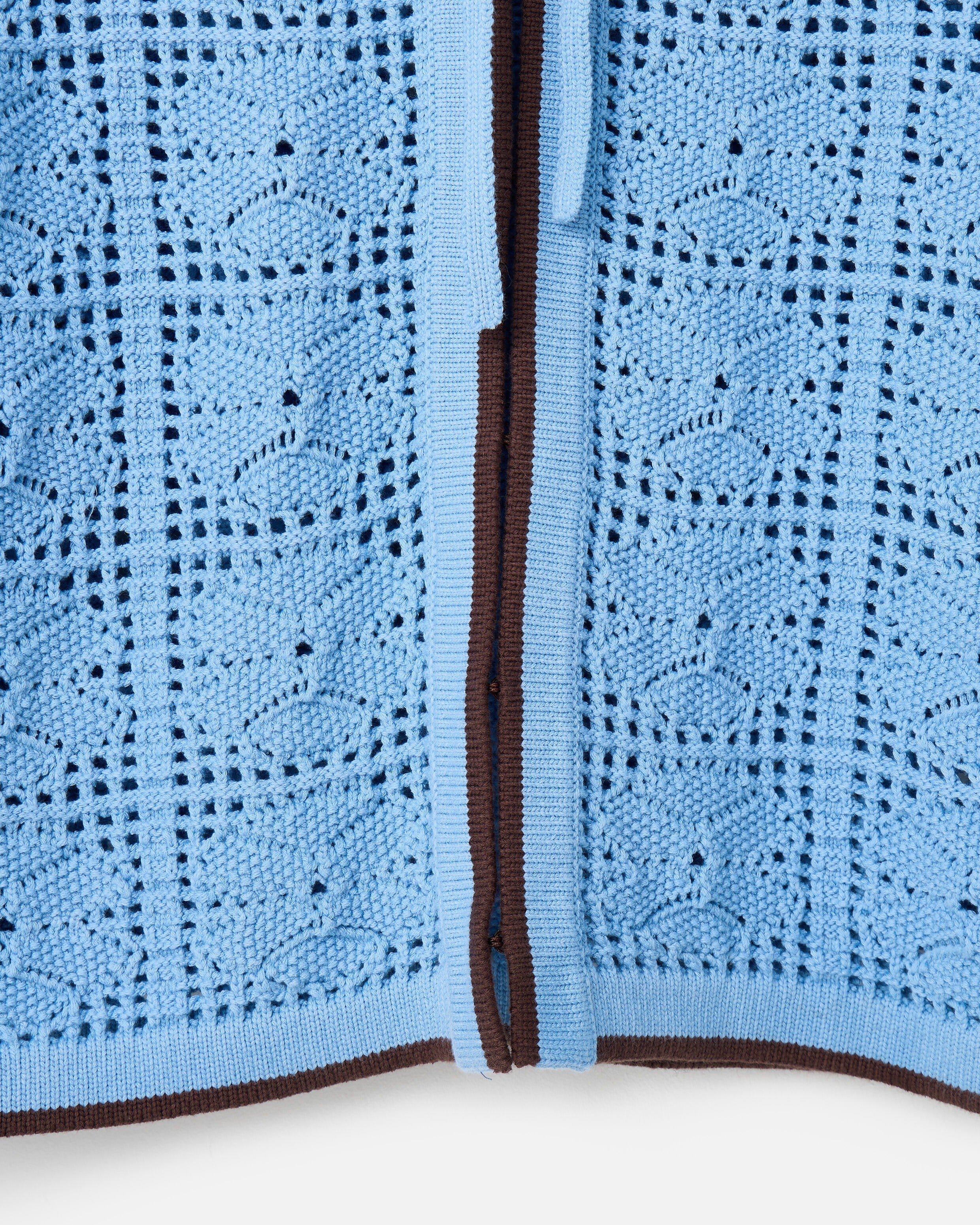 Blue Collared Tie Front Crochet Cardigan | Oliver Bonas