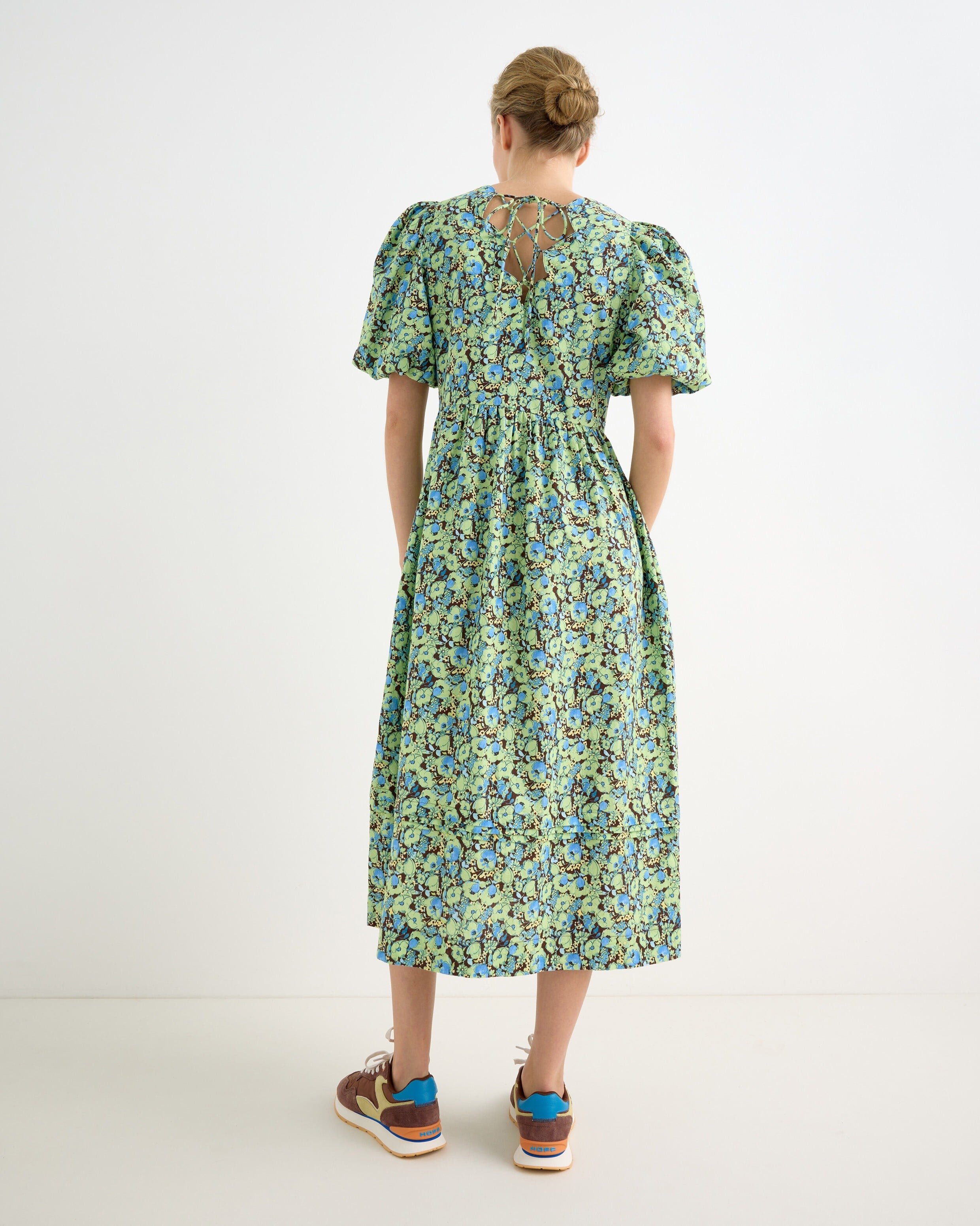 Green & Blue Floral V-Neck Midi Dress | Oliver Bonas