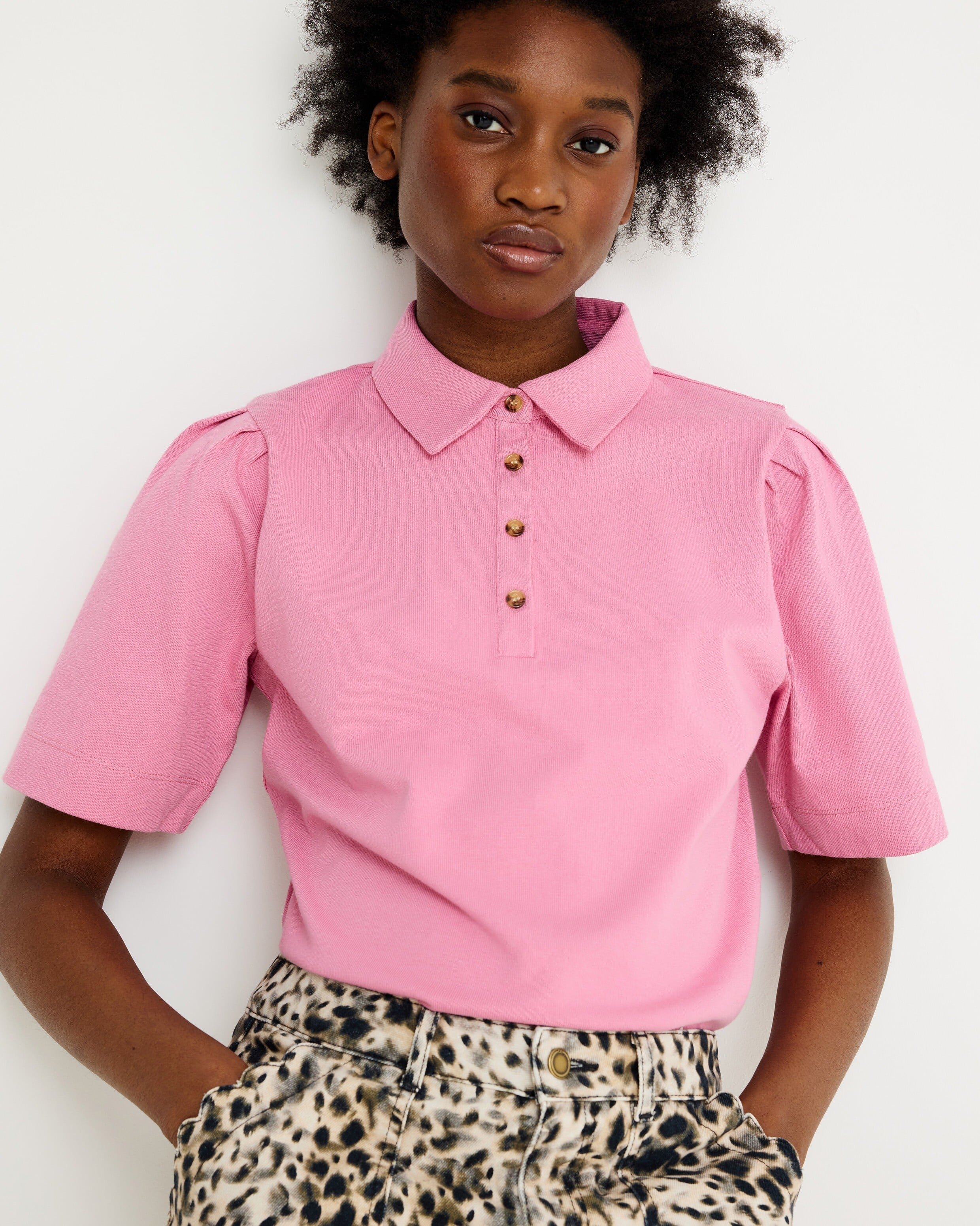 Pink Collared Short Sleeve Polo Top | Oliver Bonas