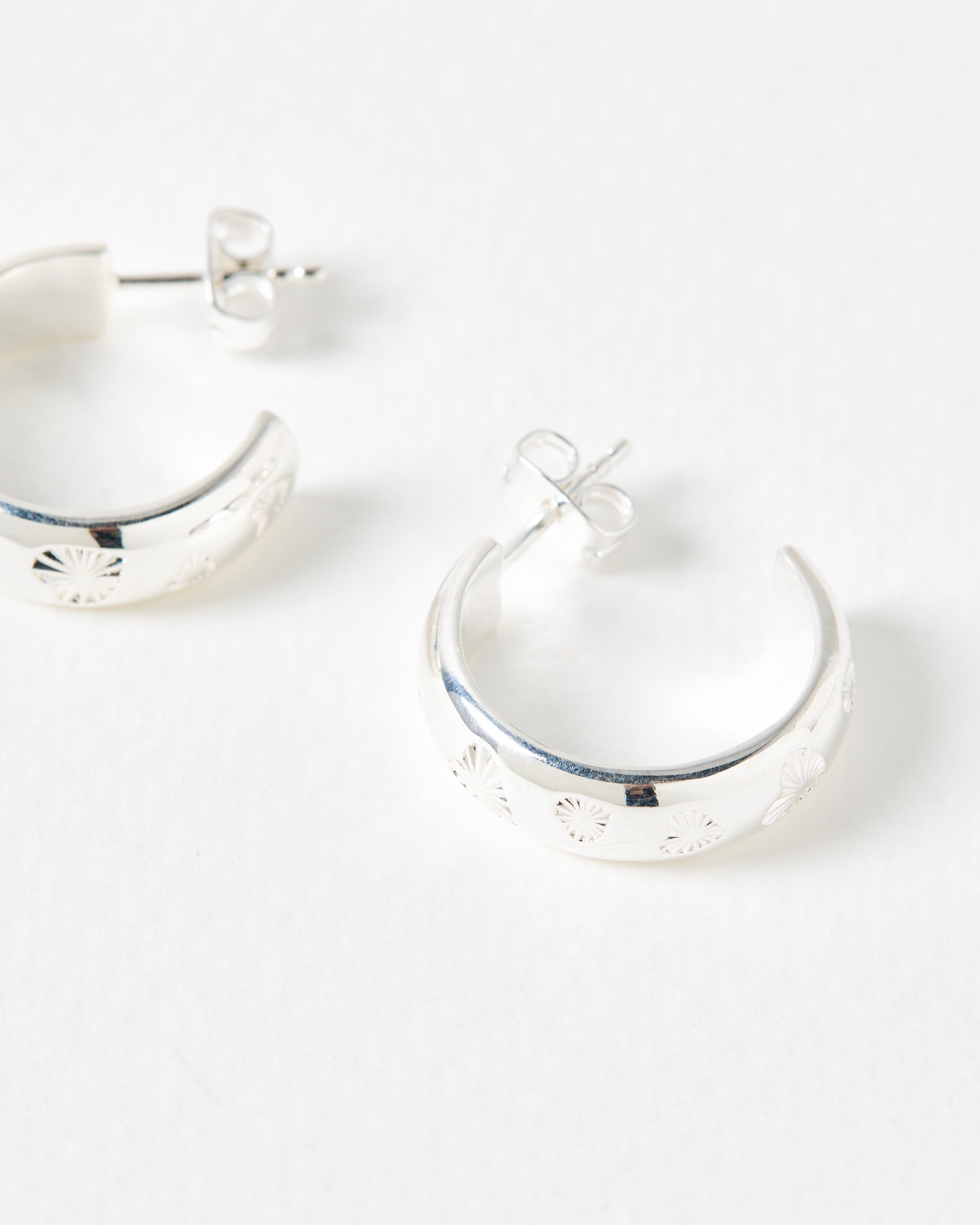 Priya Engraved Heart Silver Plated Hoop Earrings | Oliver Bonas