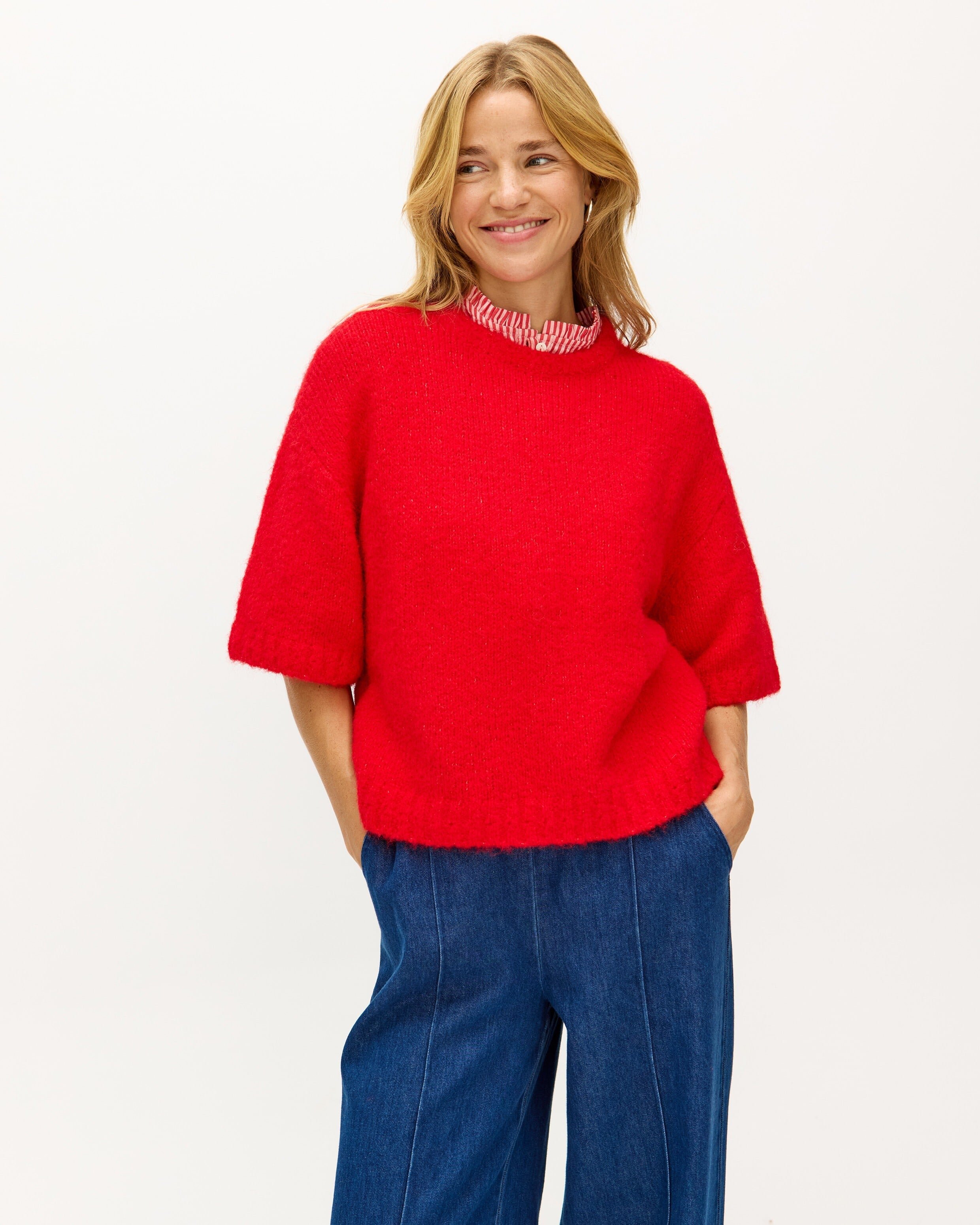 Pull Rayé Rouge Femme Oliver Bonas – Taille 10 – Mélange Laine – Manches Longues – Bon état