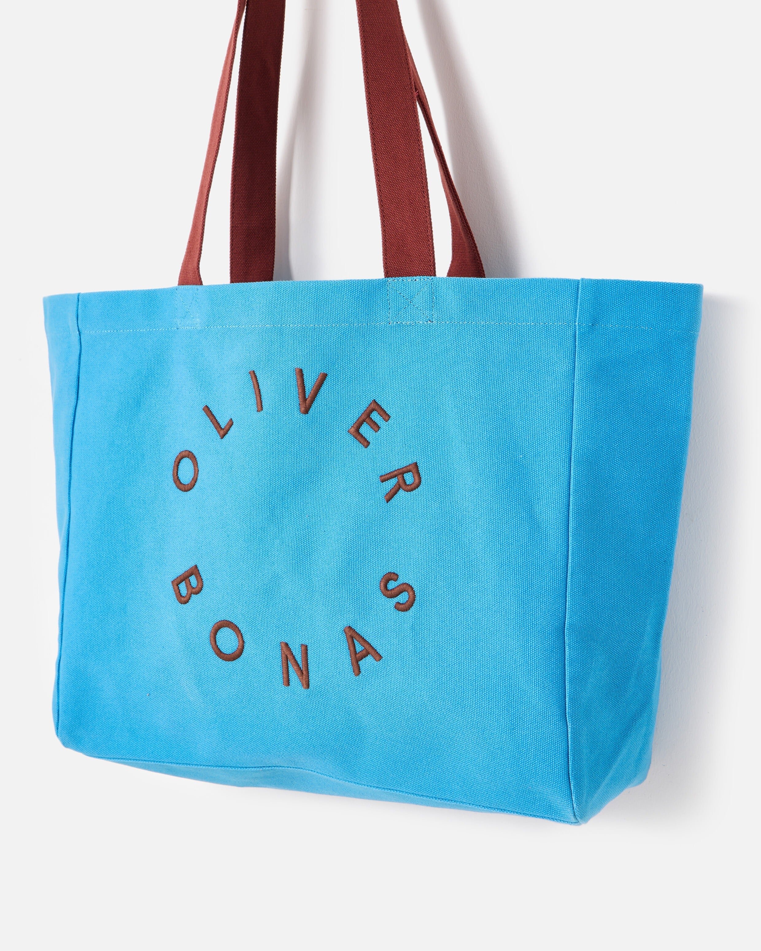 Blue & Chocolate Brown Logo Fabric Tote Shopper Bag | Oliver Bonas