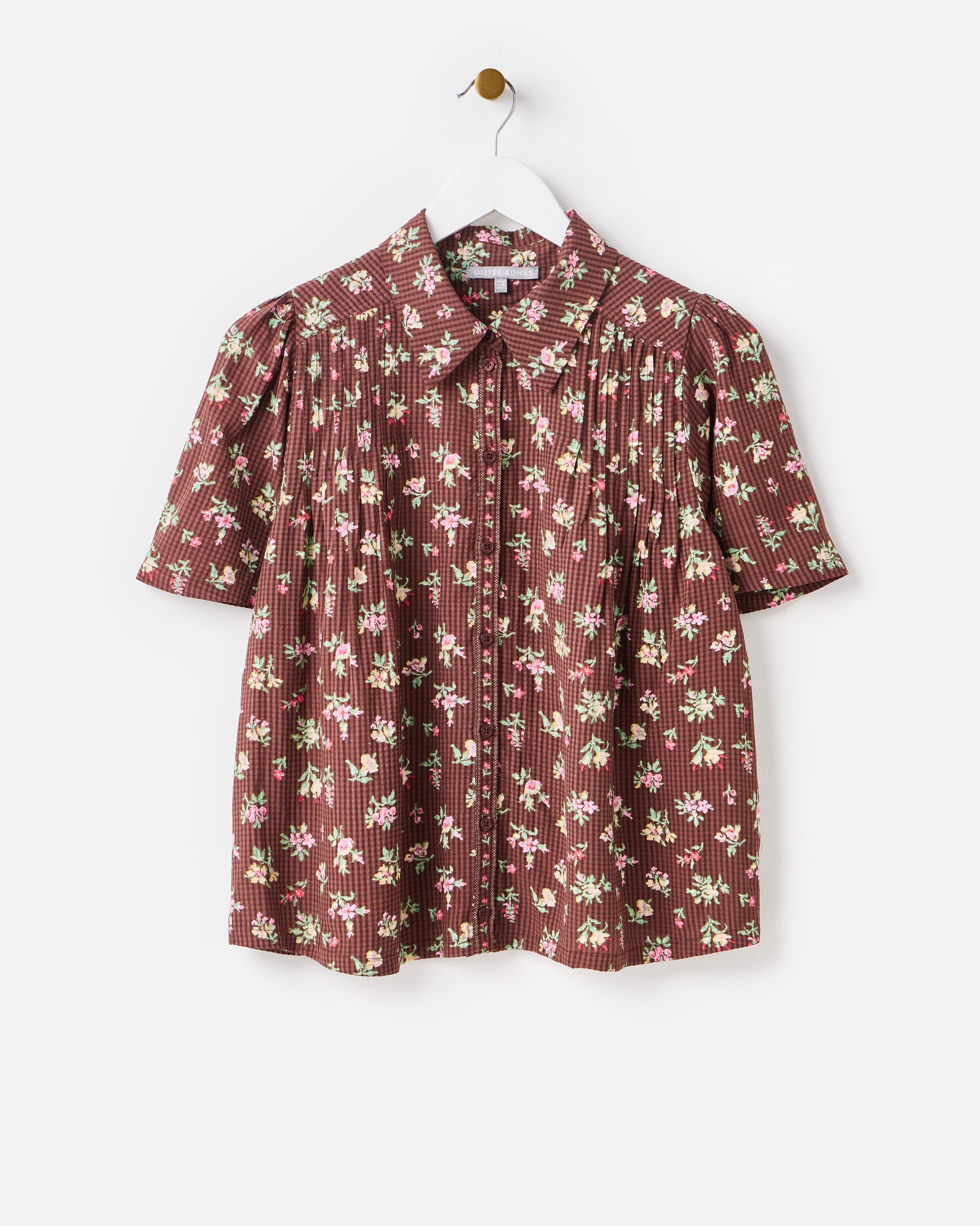 トップス deres half sleeve blouse chocolate Chocolate Brown Floral Short Sleeve Blouse | Oliver Bonas