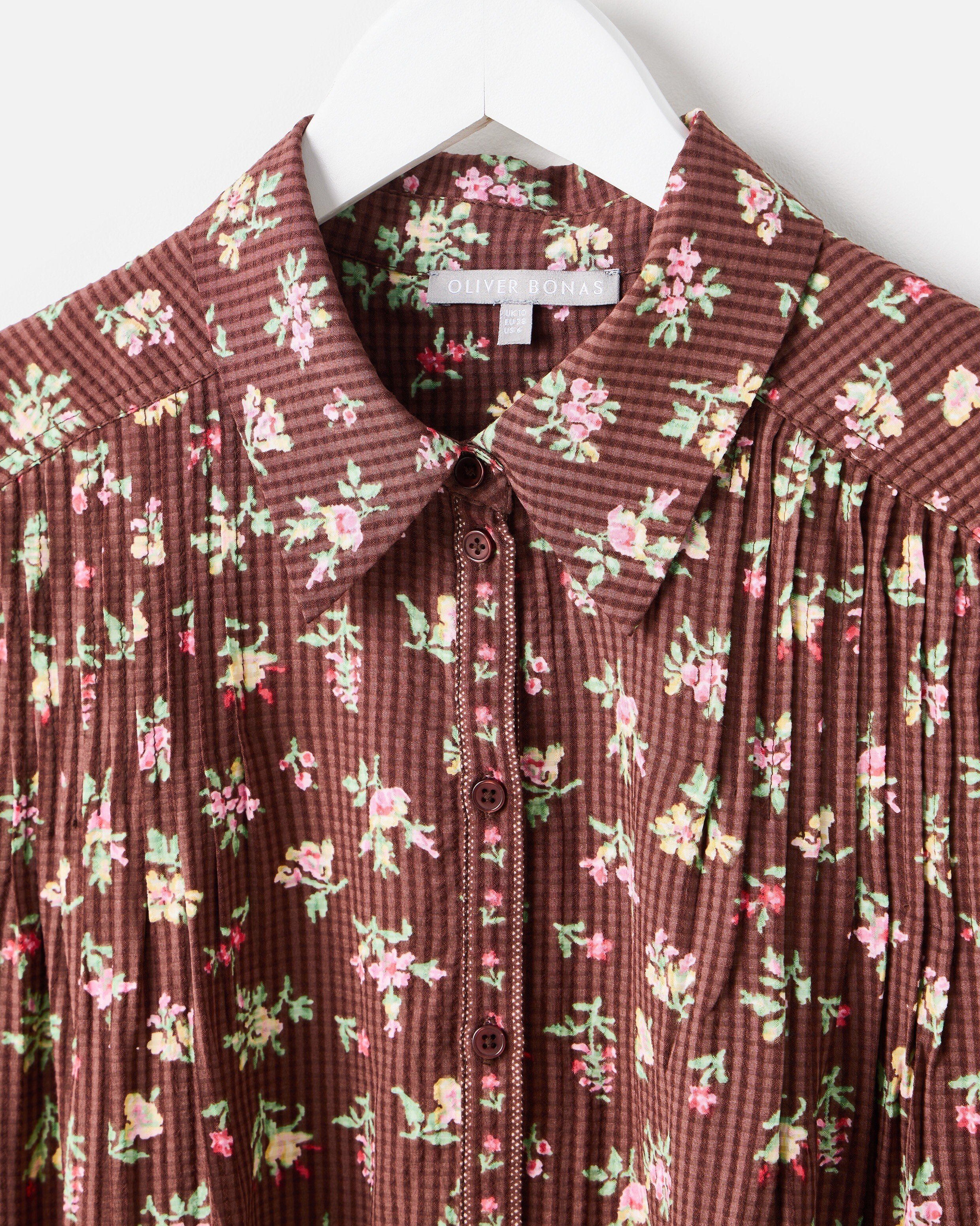 Chocolate Brown Floral Short Sleeve Blouse | Oliver Bonas