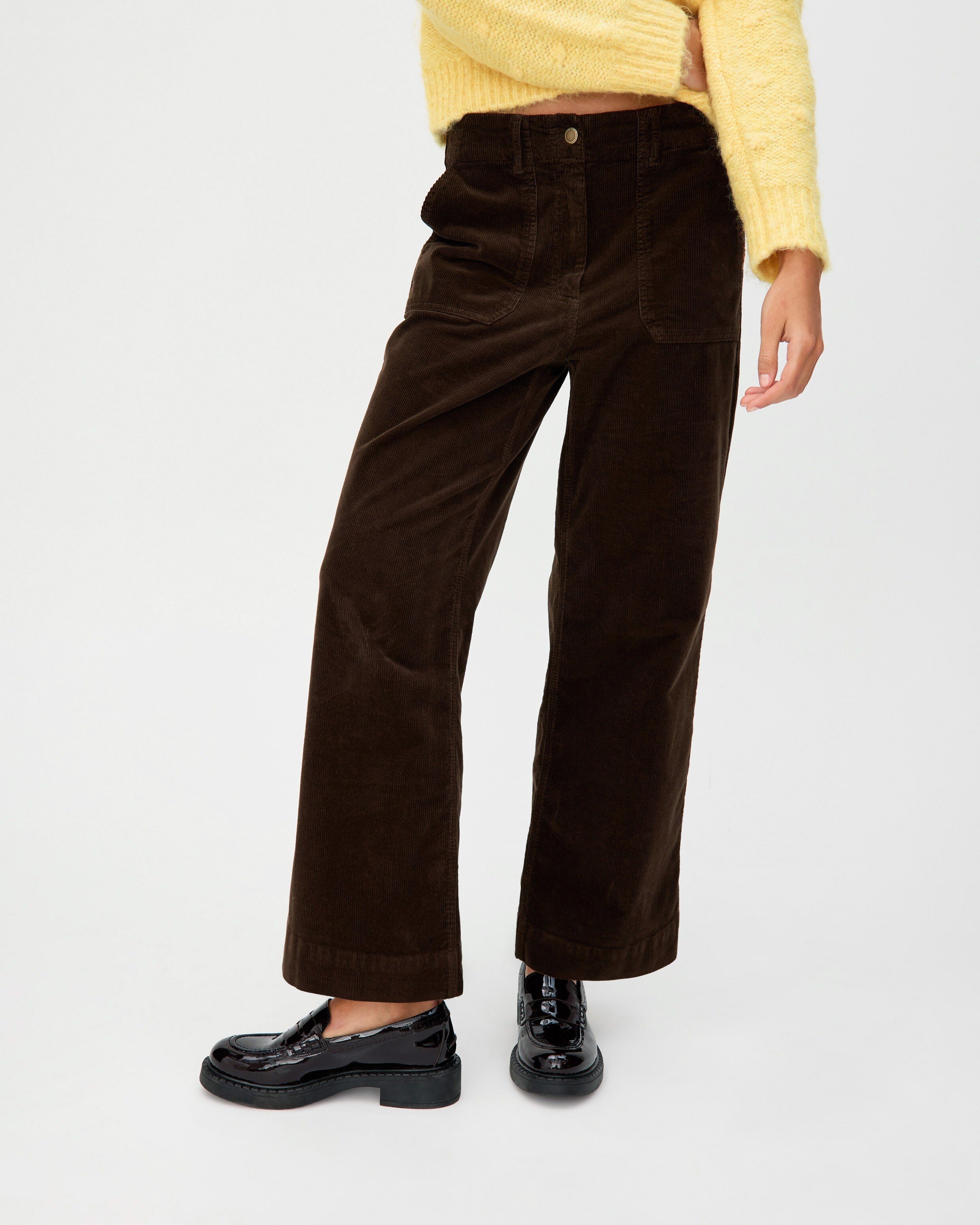 Chocolate Brown Corduroy Wide Leg Trousers | Oliver Bonas