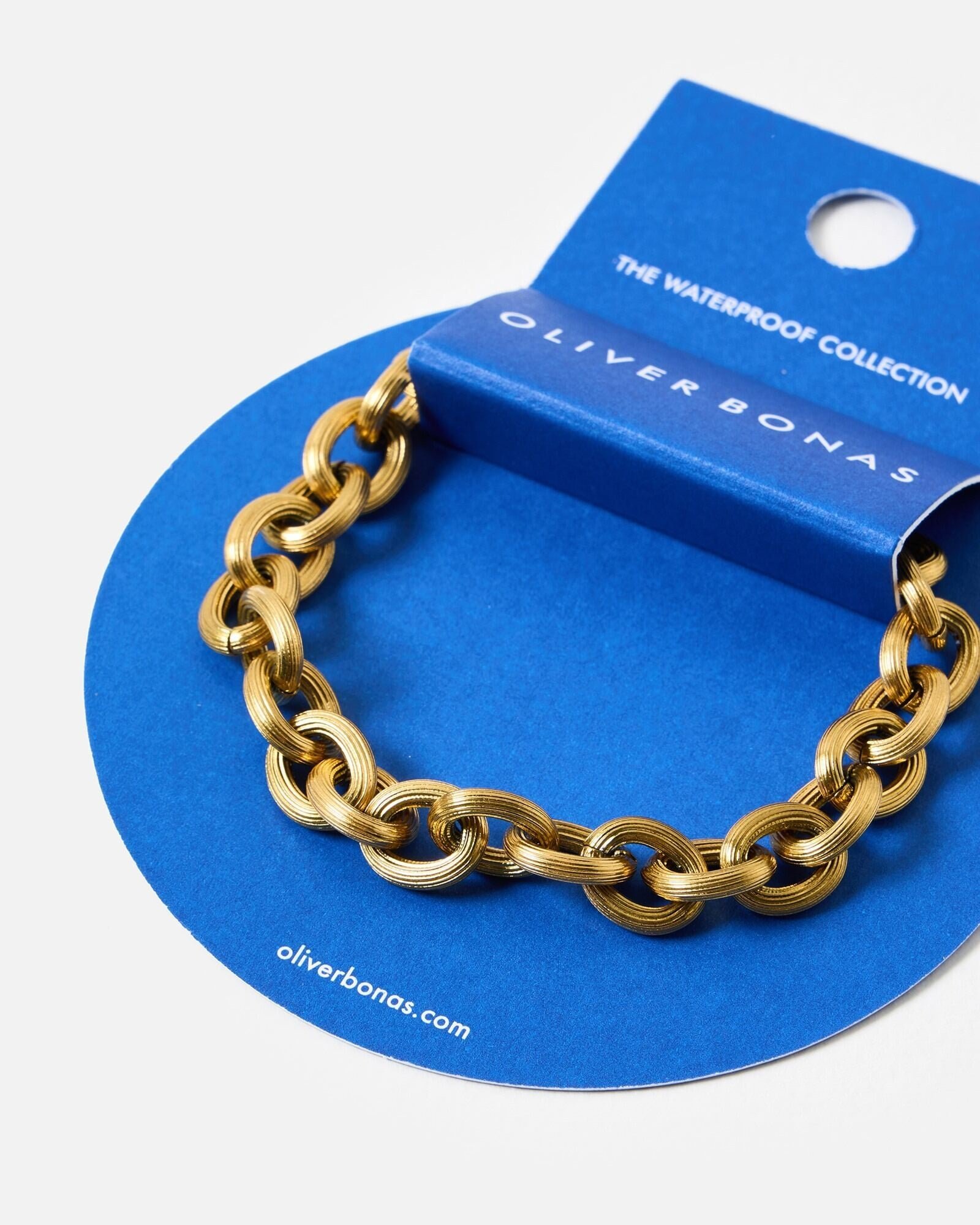 Jane Etched Gold Tone Waterproof Chunky Chain Bracelet | Oliver Bonas