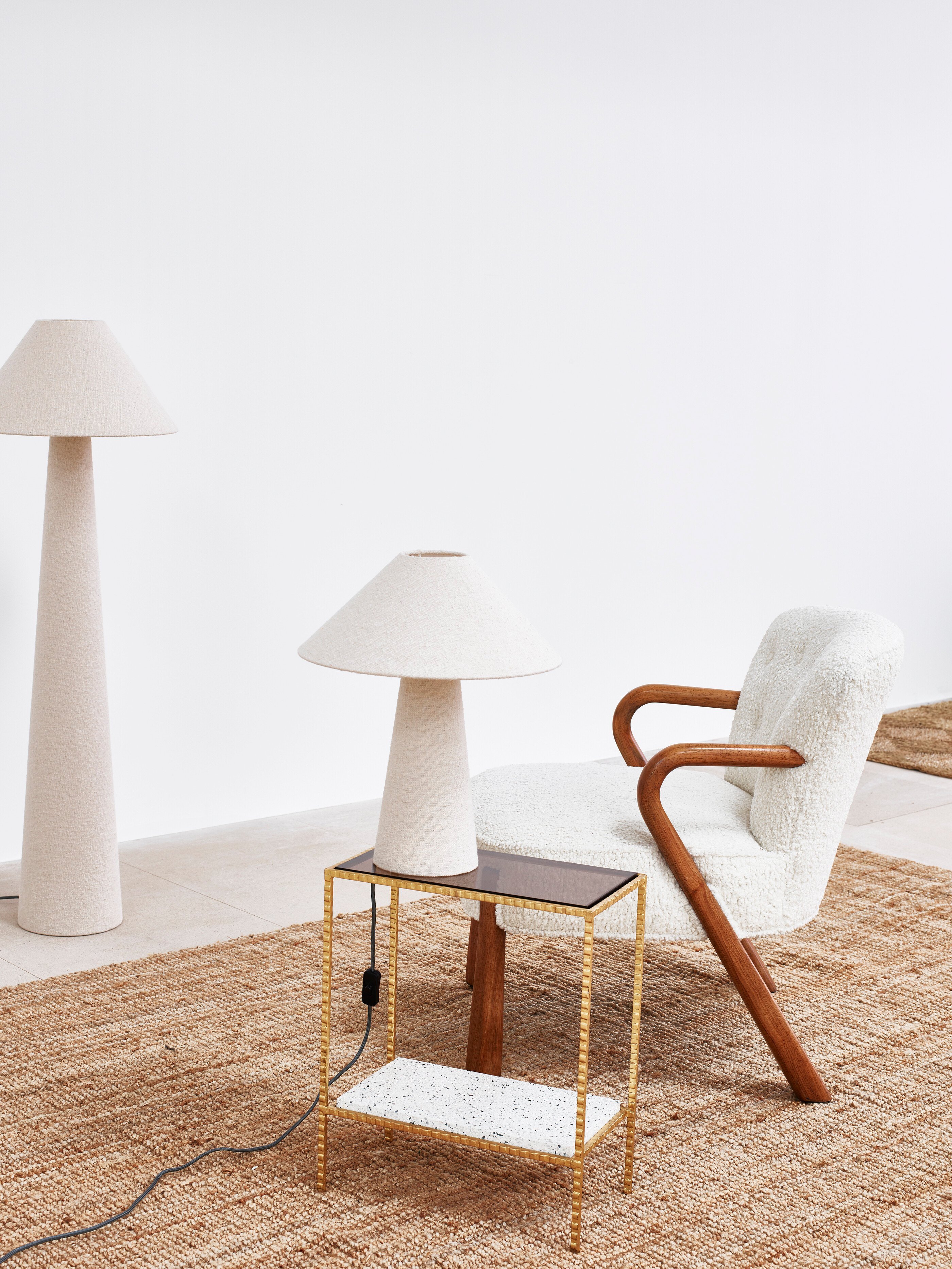 Alma White Boucle Desk Table Light Oliver Bonas