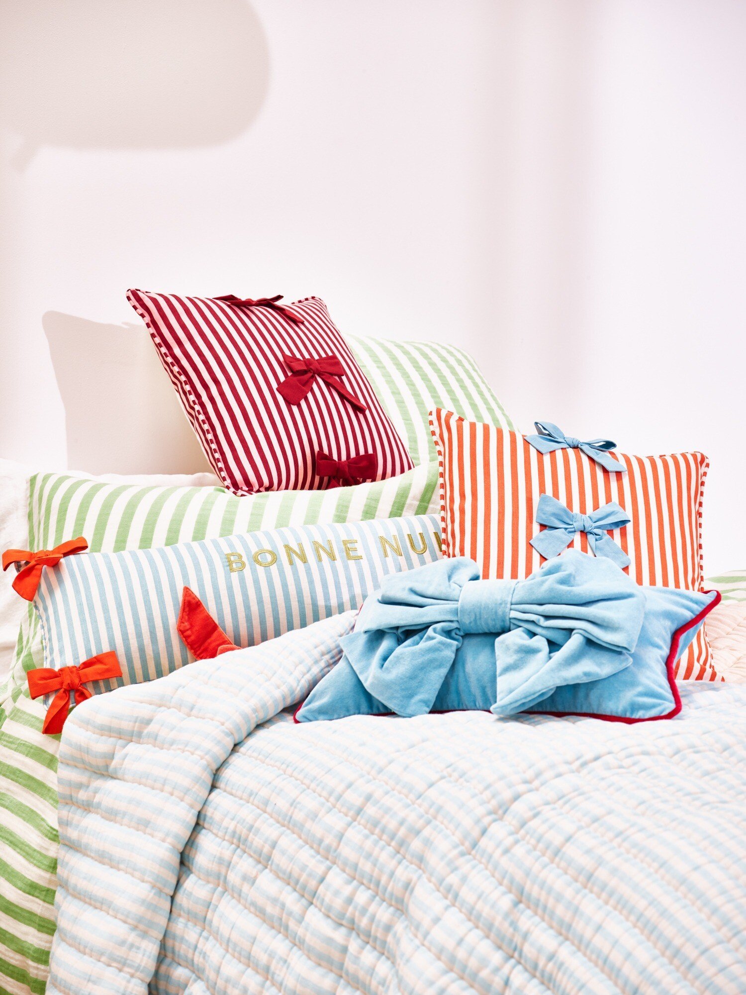 Blue Velvet Bow Cushion Cover 30x50cm