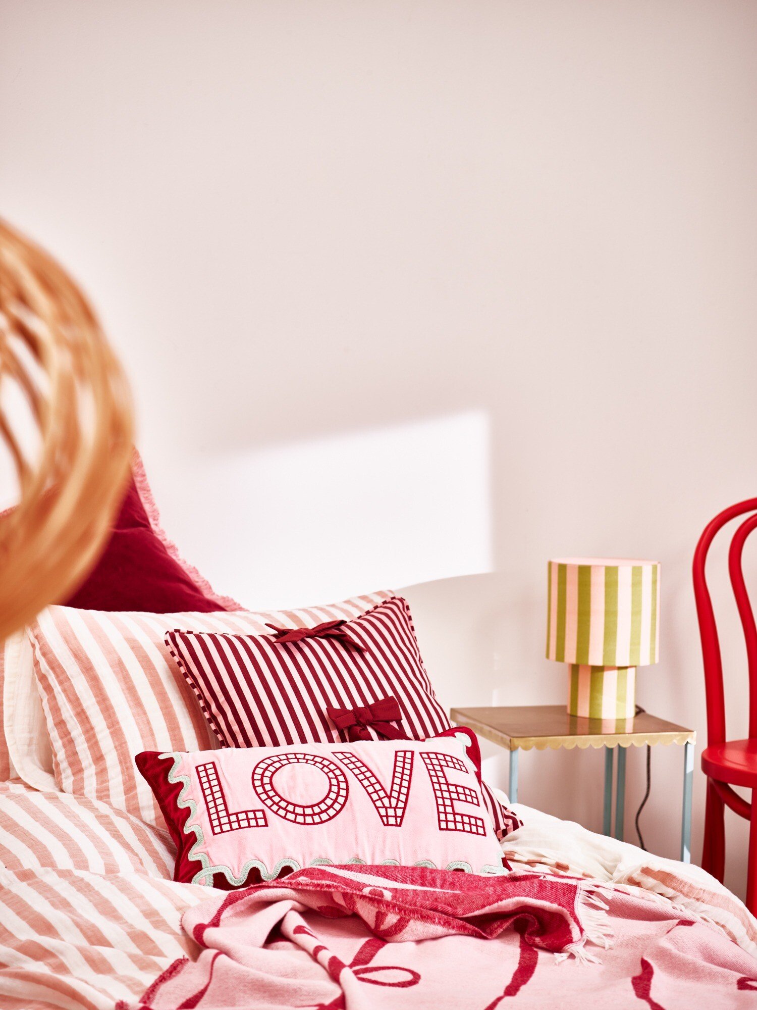 Love Pink Embroidered Cushion Cover 30x50cm