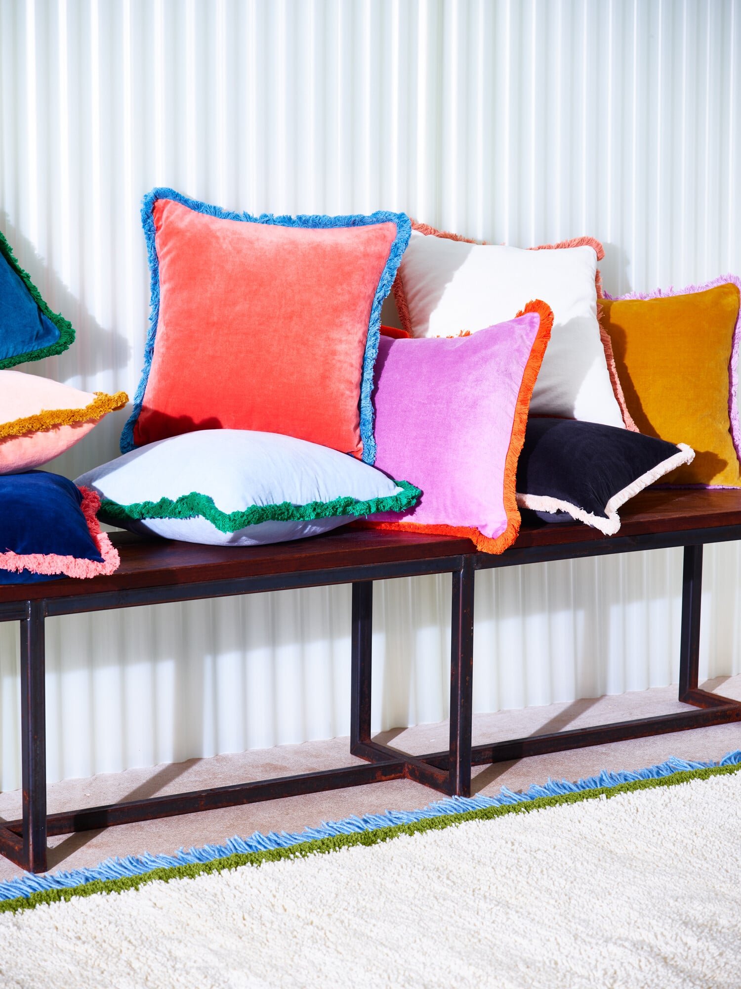 Issey Coral Velvet Fringed Cushion Cover 45x45cm | Oliver Bonas