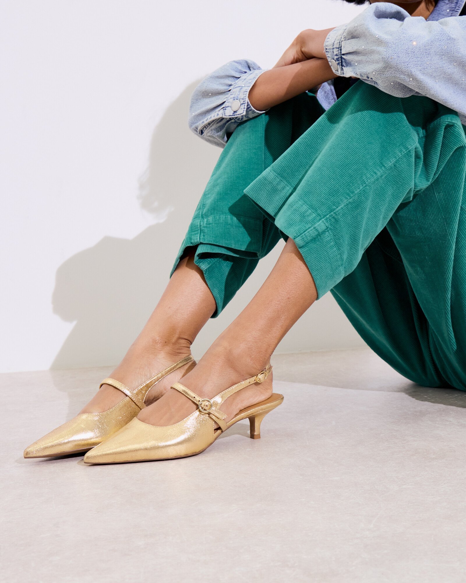 Gold Pointed Kitten Heel Slingbacks Oliver Bonas