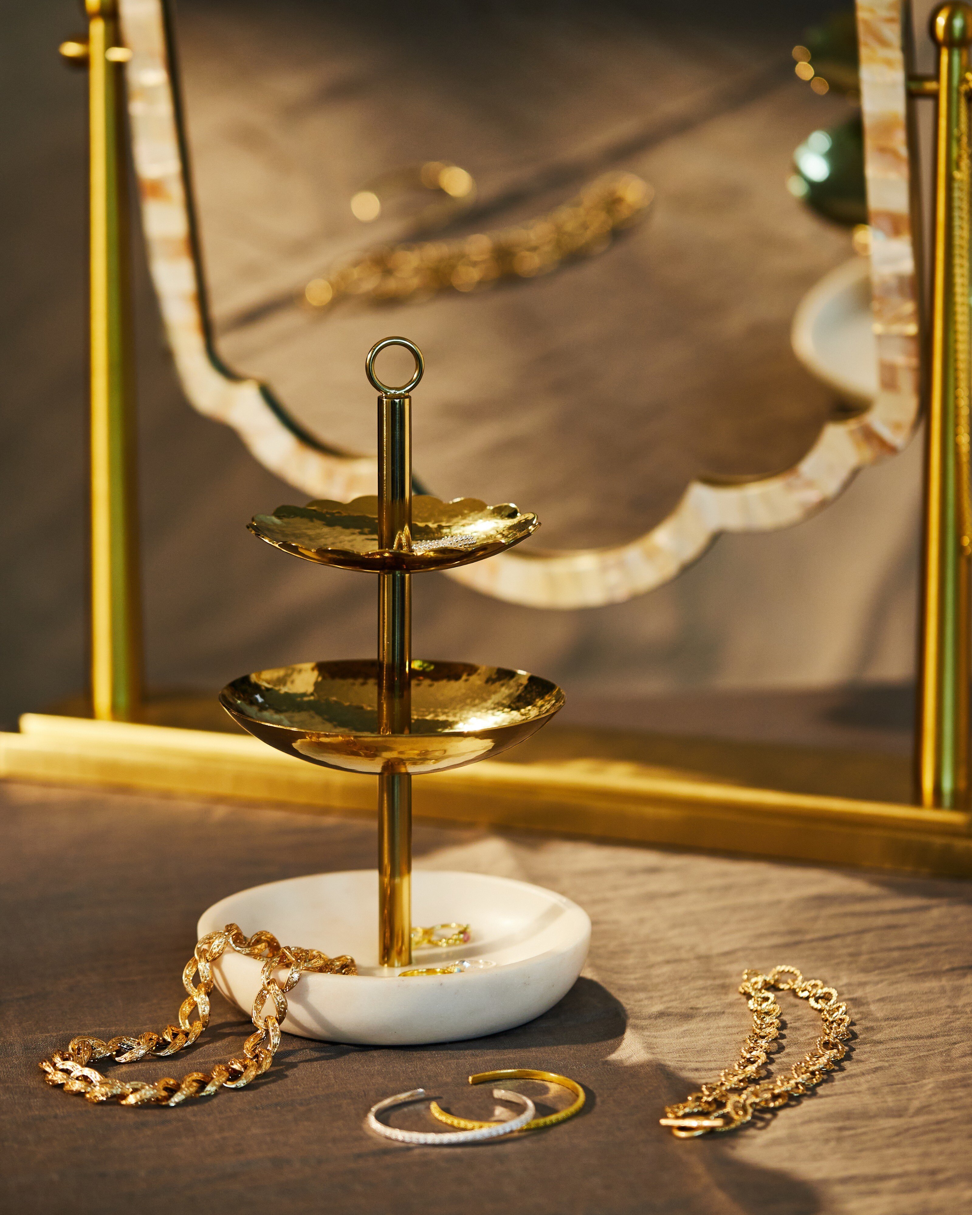 Tiered Marble Gold Jewellery Stand | Oliver Bonas
