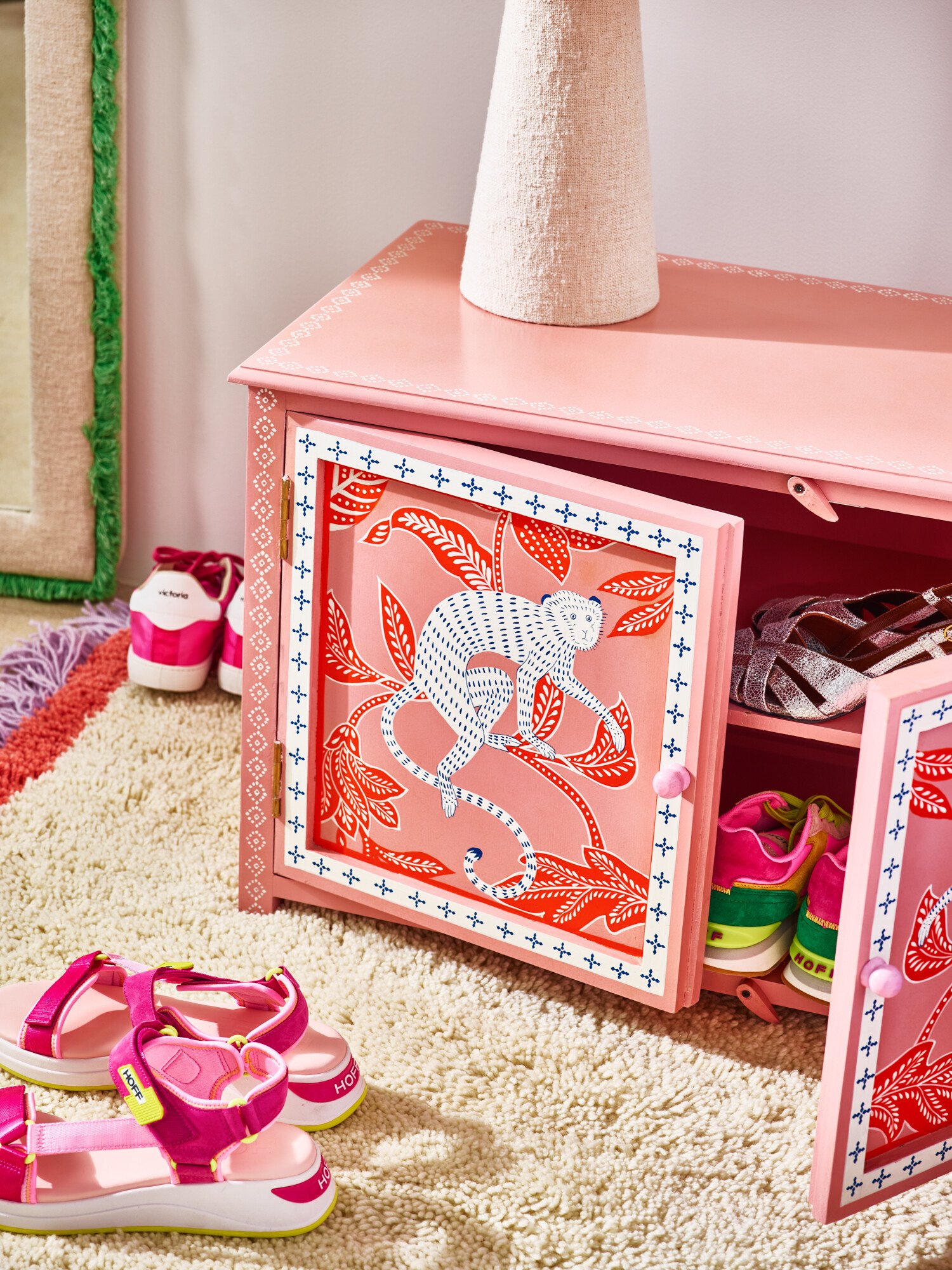 Morris Monkey Pink Wooden Storage Cabinet | Oliver Bonas