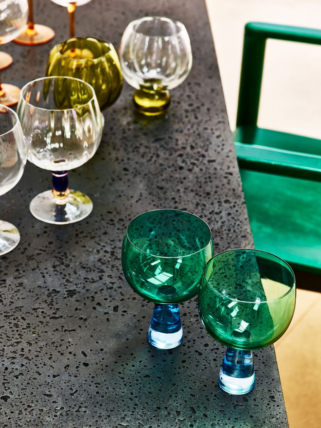 Yara Sculptural Green Gin Glasses Set of Two | Oliver Bonas