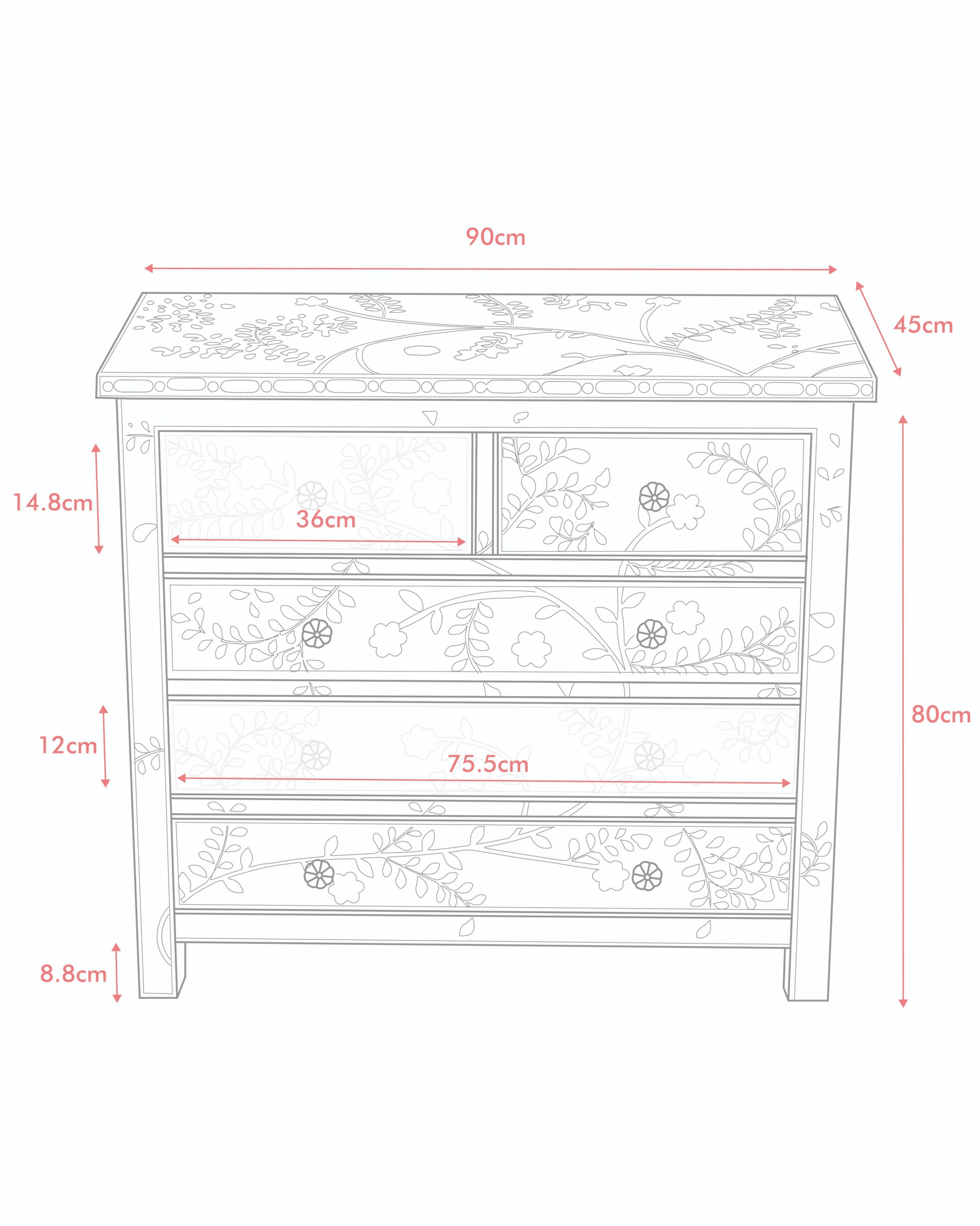 Lohko Rose Pink Floral Inlay Chest of Drawers | Oliver Bonas