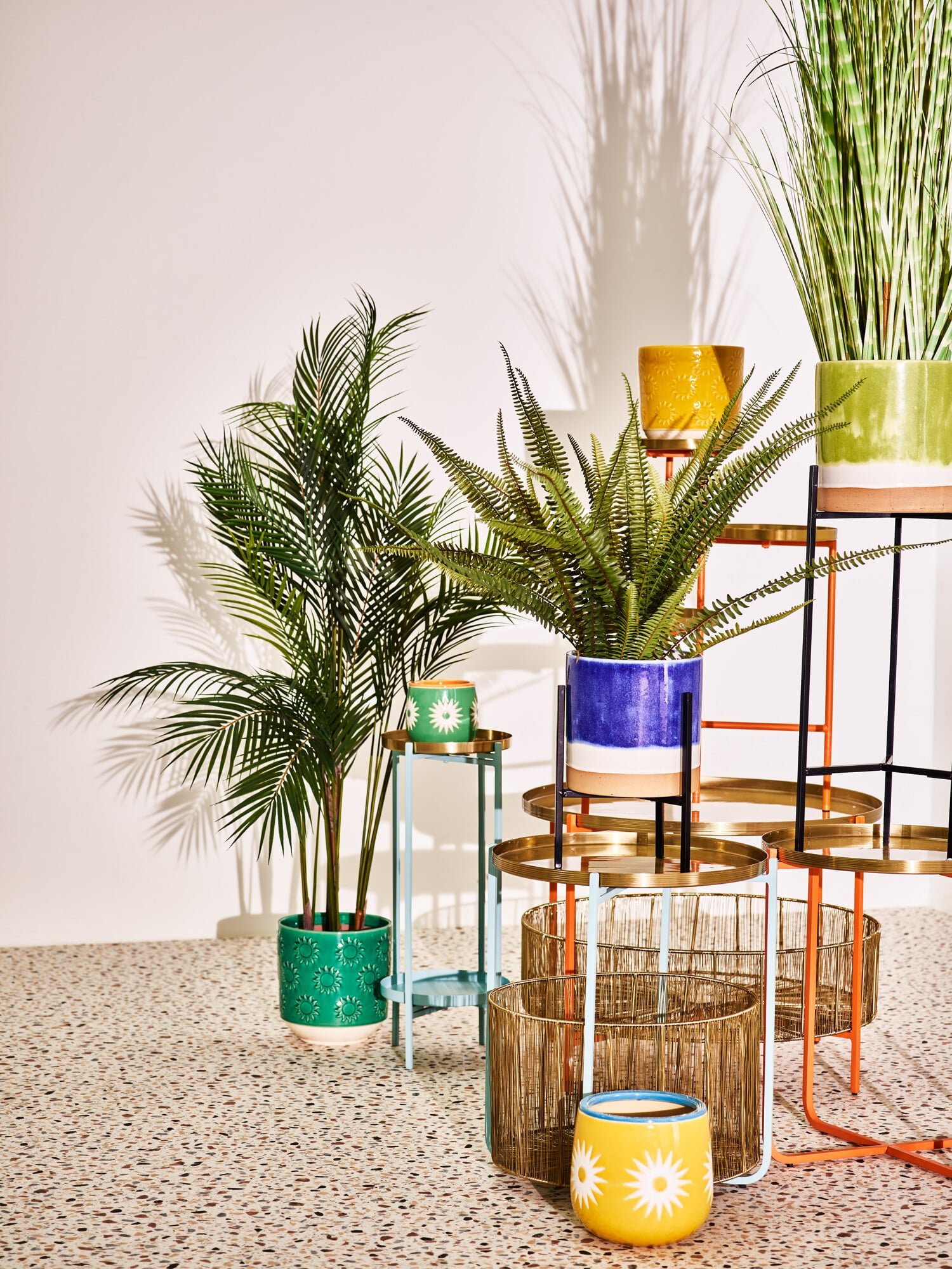 Nora Blue Ceramic Standing Plant Pot Small | Oliver Bonas