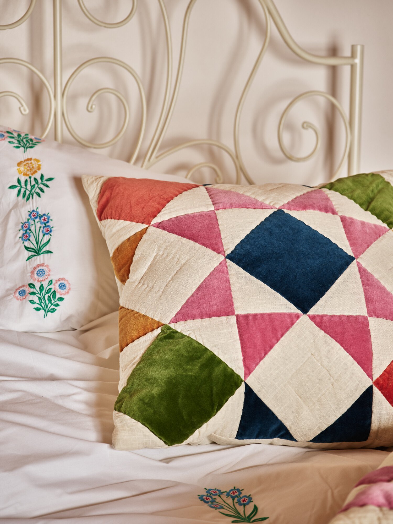 Patchwork Multicolour Velvet Cushion Cover 60x60cm | Oliver Bonas