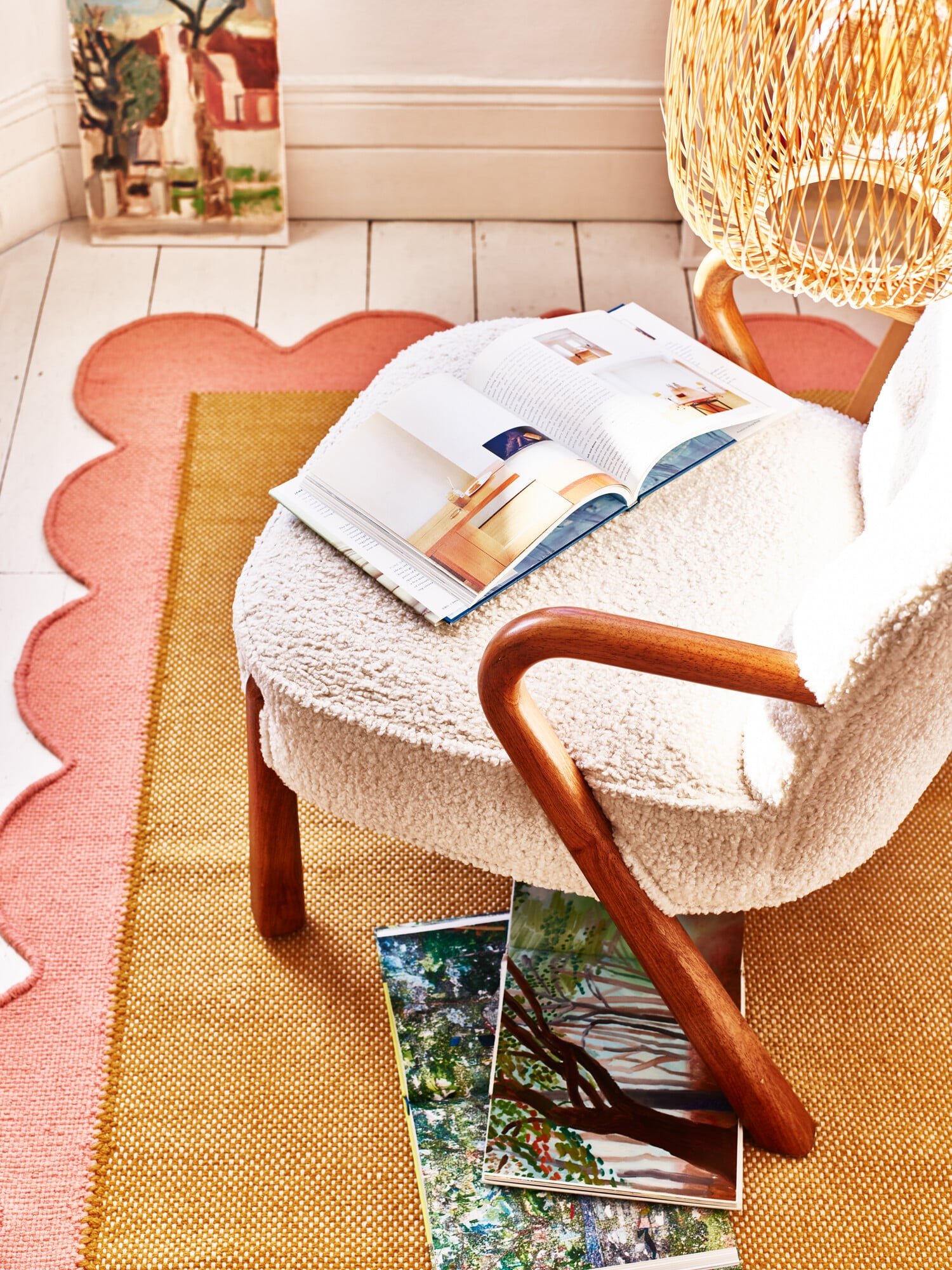 Cecily Handwoven Scalloped Yellow Rug 140x200cm | Oliver Bonas