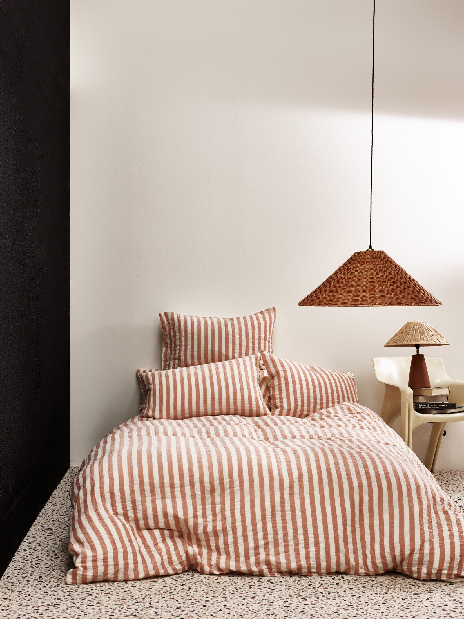 Pink Muslin Striped Duvet Cover Set Super King