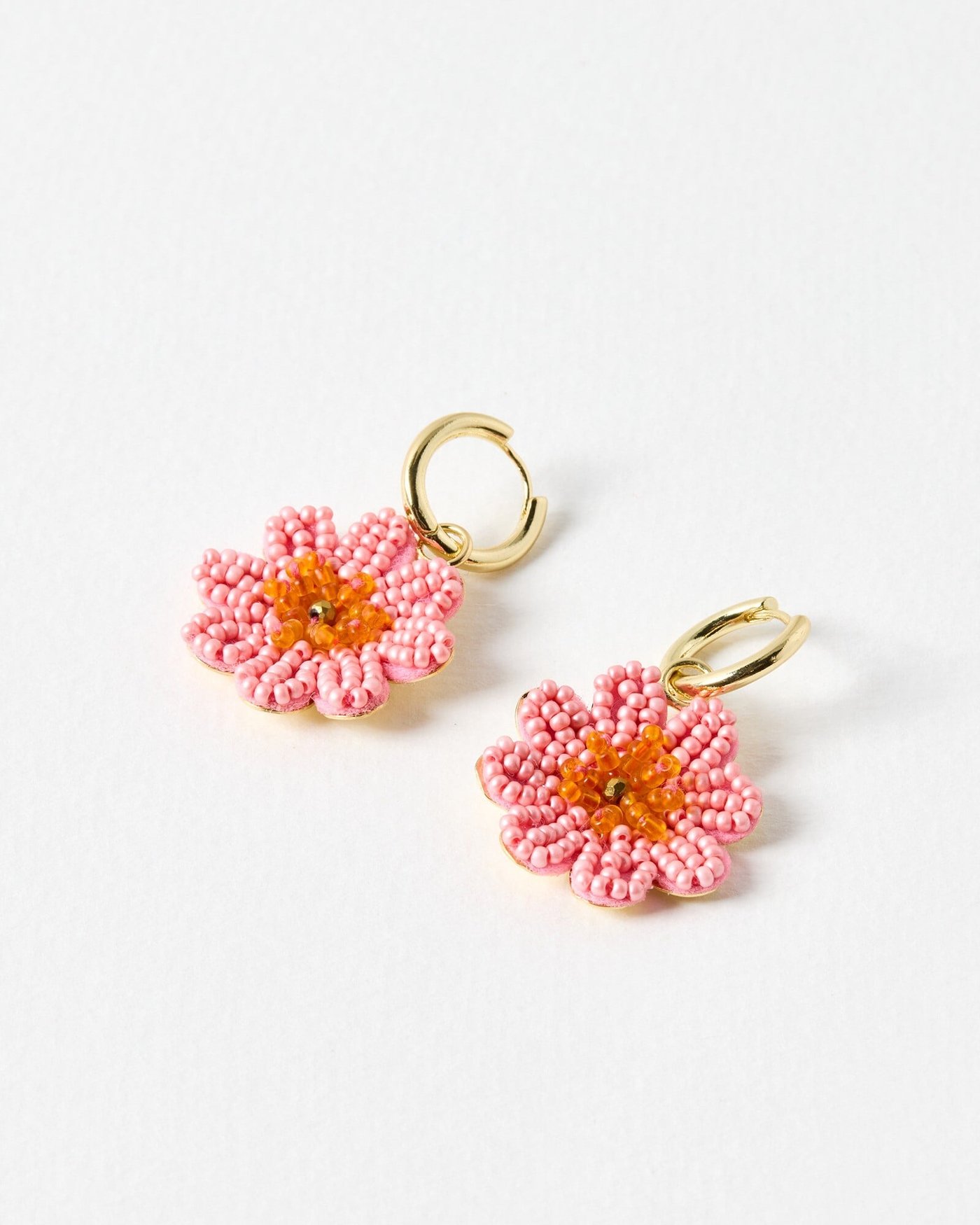 Jin Pink Beaded Flower Drop Earrings | Oliver Bonas