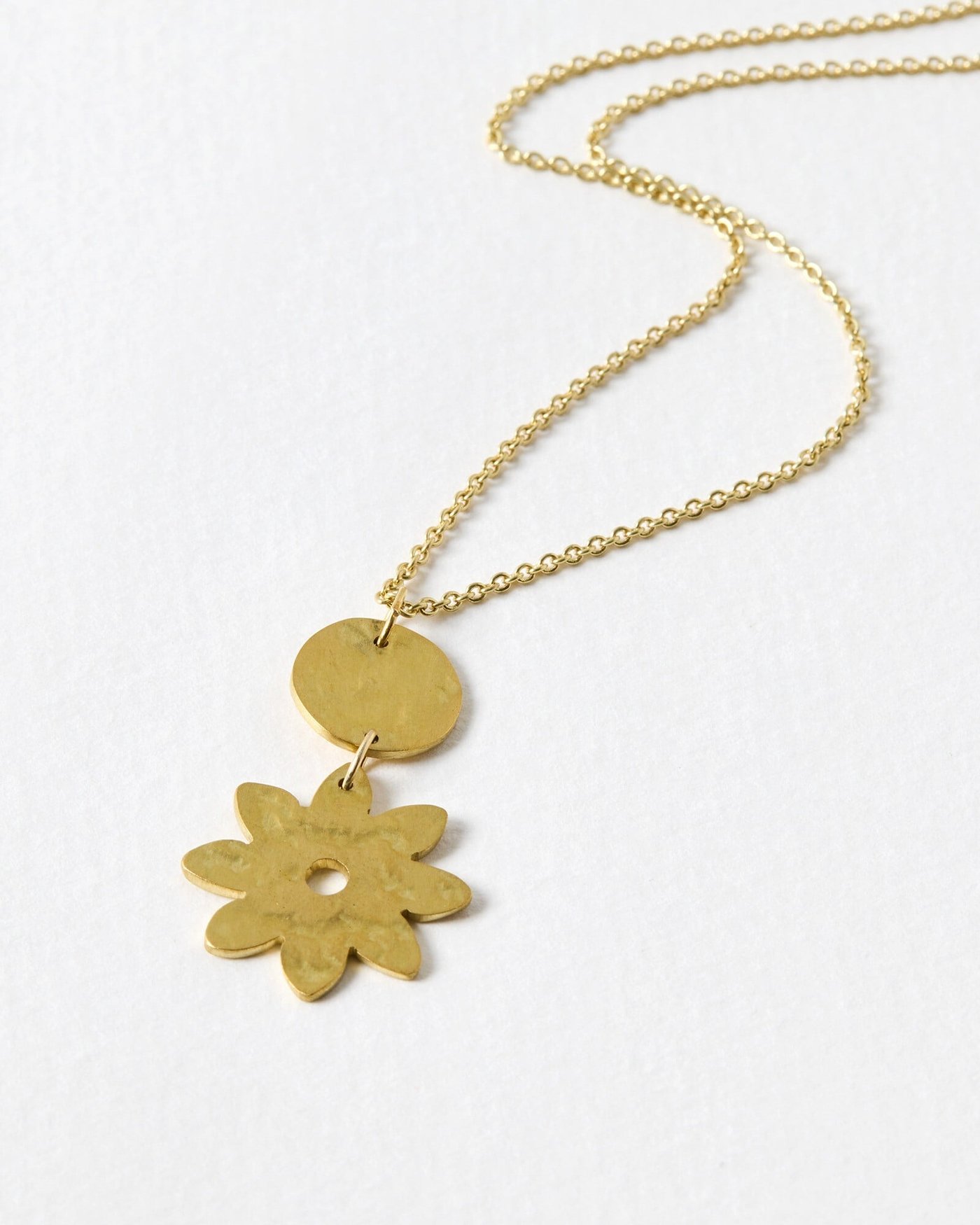 Just Trade x Oliver Bonas Paty Hammered Disc & Flower Pendant