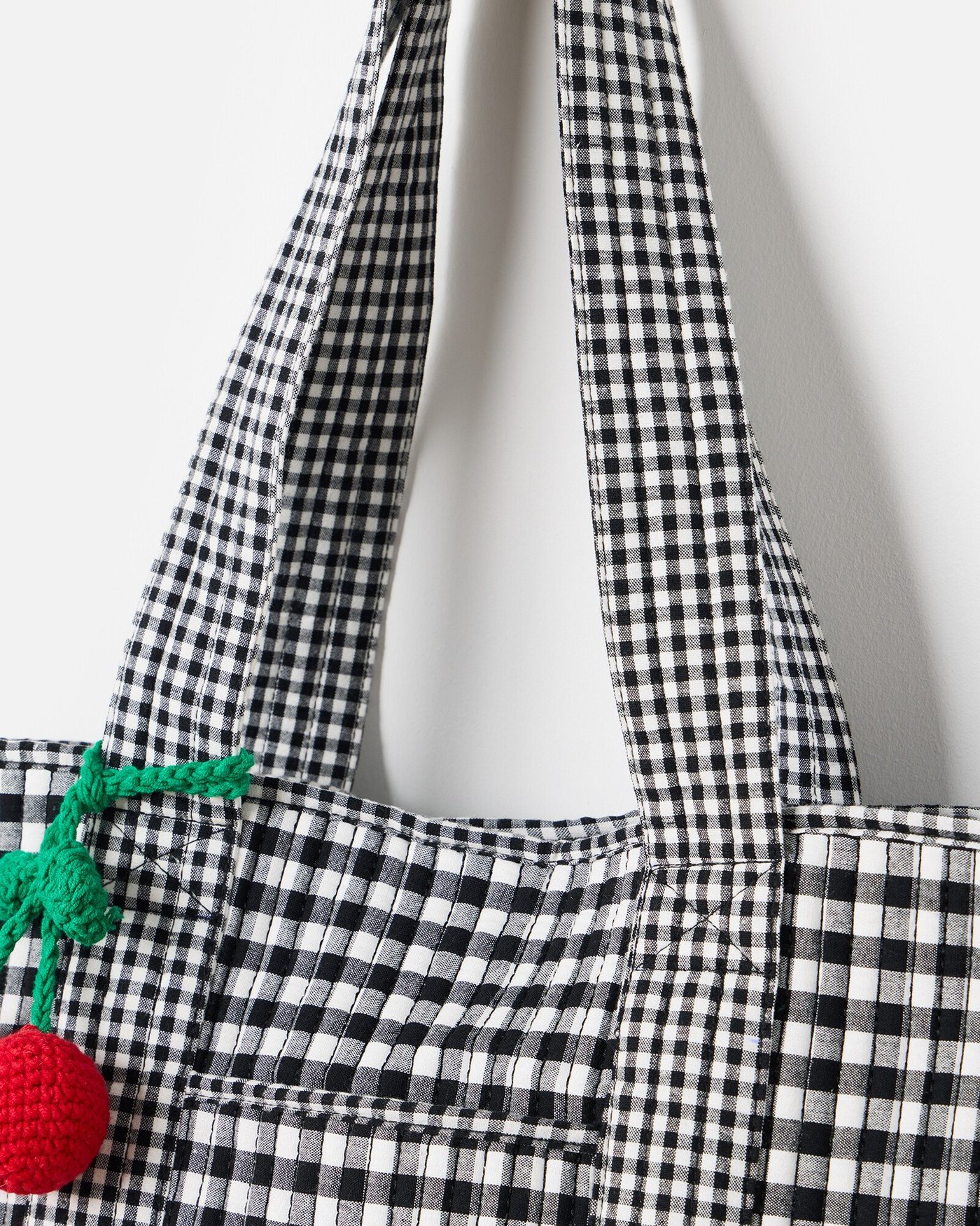 Black Gingham Cherry Charm Fabric Tote Bag | Oliver Bonas
