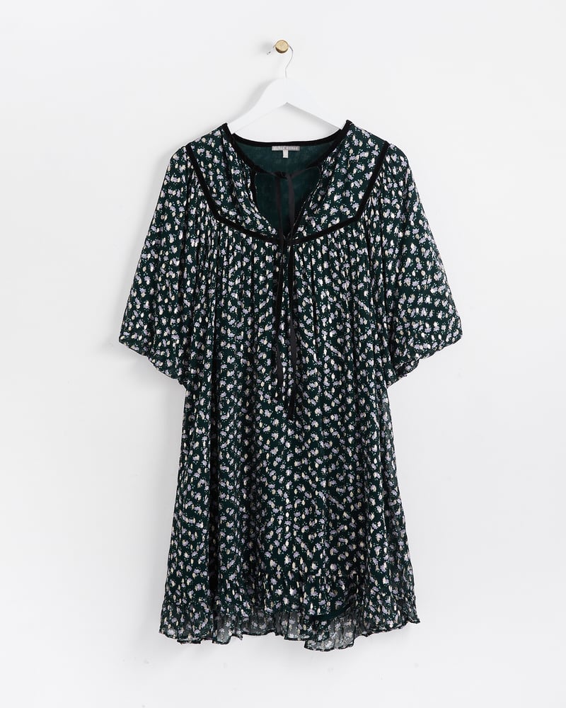 Metallic Fleck Floral Print Blue Mini Dress