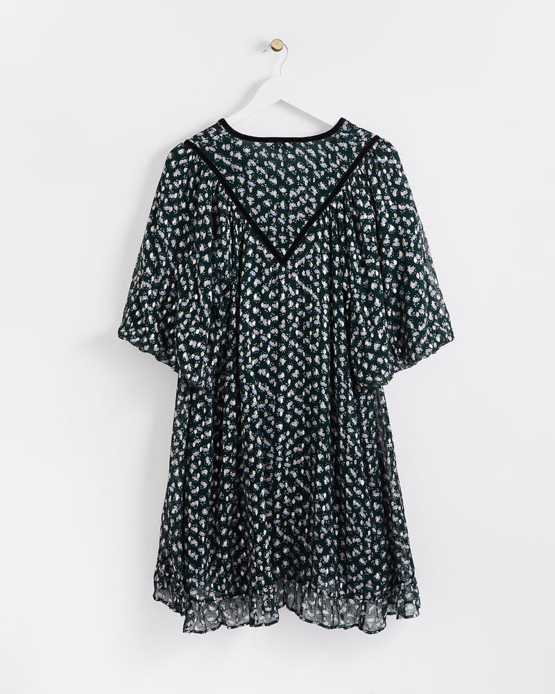 Metallic Fleck Floral Print Blue Mini Dress