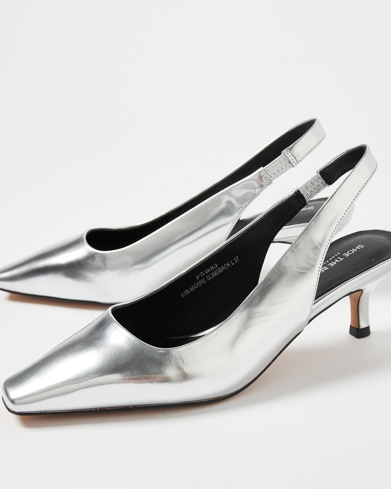 Shoe The Bear Maxine Silver Leather Heeled Slingbacks