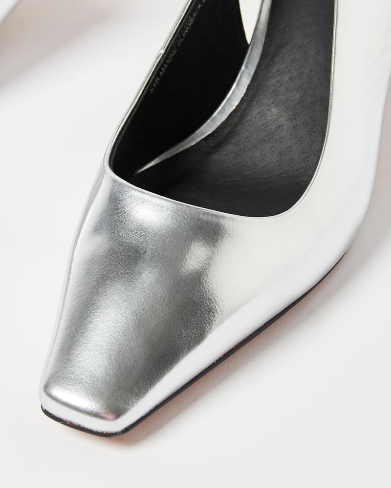 Shoe The Bear Maxine Silver Leather Heeled Slingbacks