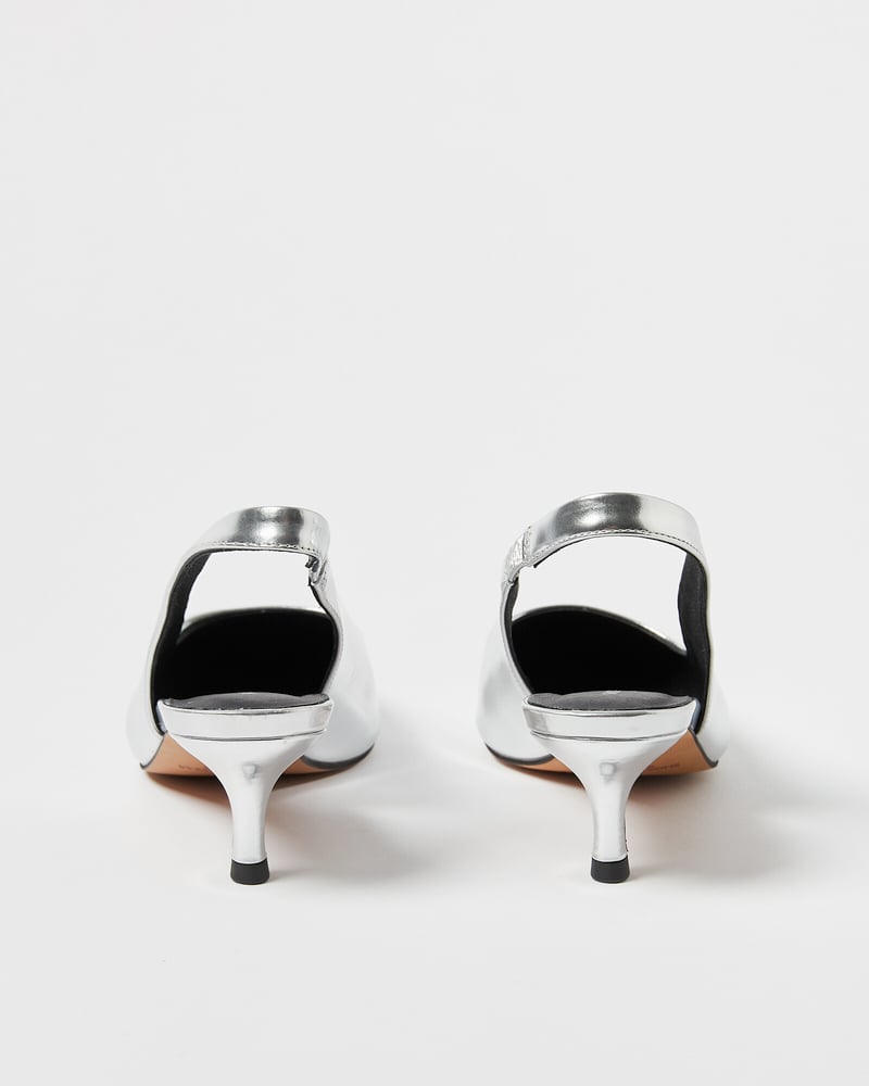 Shoe The Bear Maxine Silver Leather Heeled Slingbacks