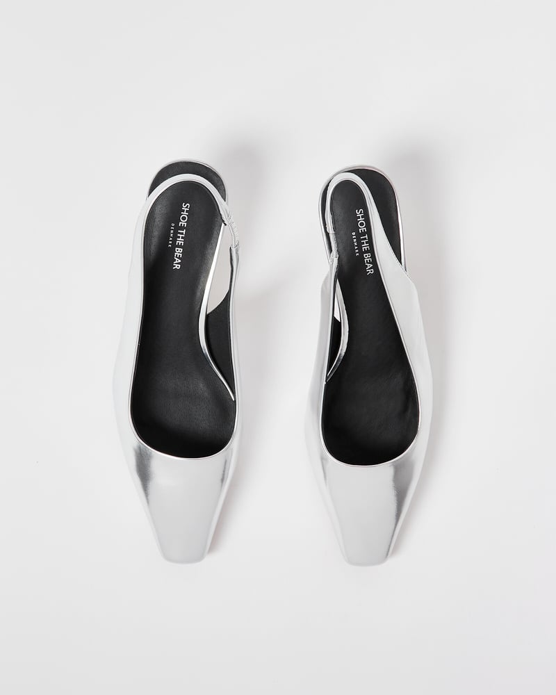 Shoe The Bear Maxine Silver Leather Heeled Slingbacks