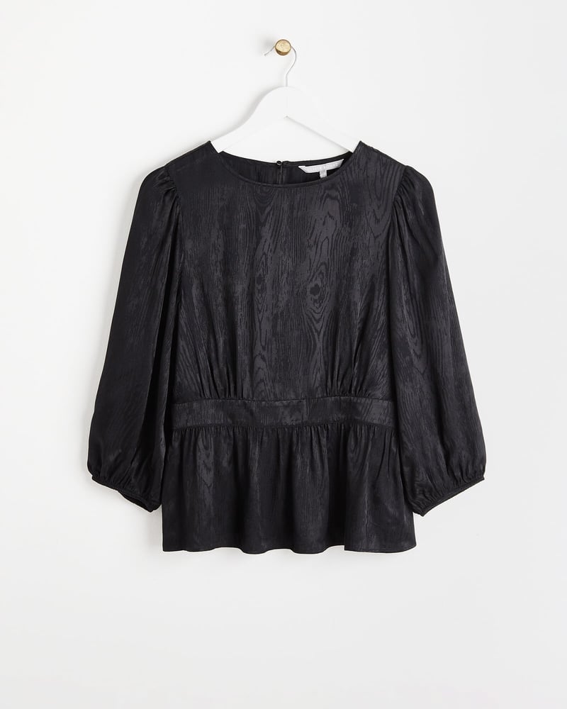 Textured Jacquard Black Blouse