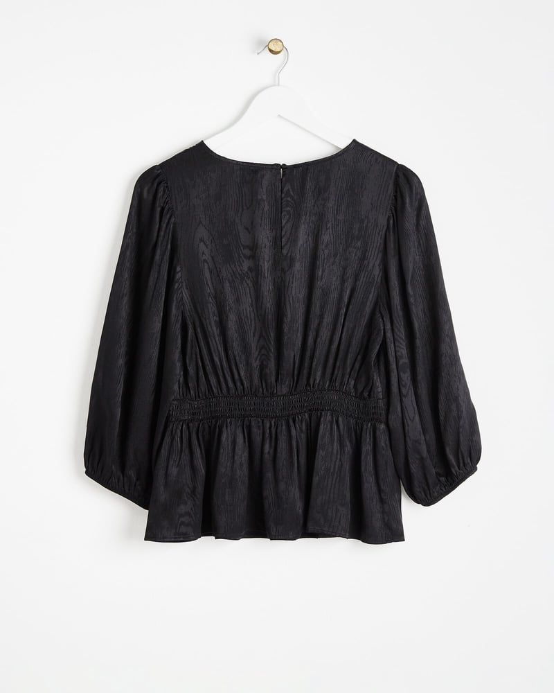 Textured Jacquard Black Blouse