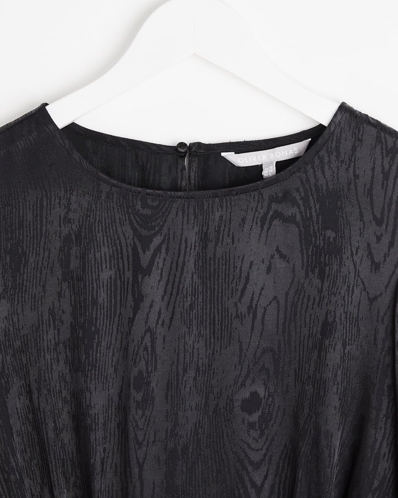 Textured Jacquard Black Blouse